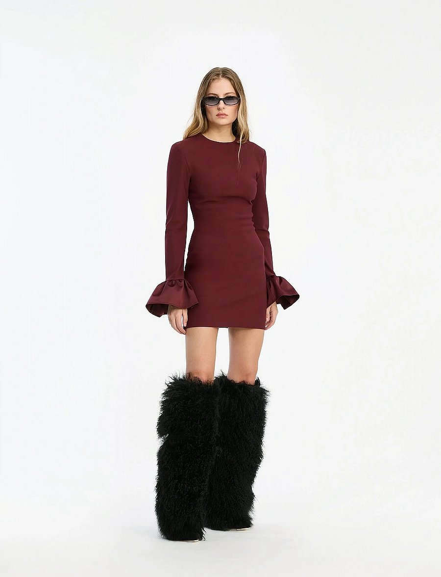 ROTATE - FRILL SLEEVED MINI DRESS - festkjoler - zinfandel - 0
