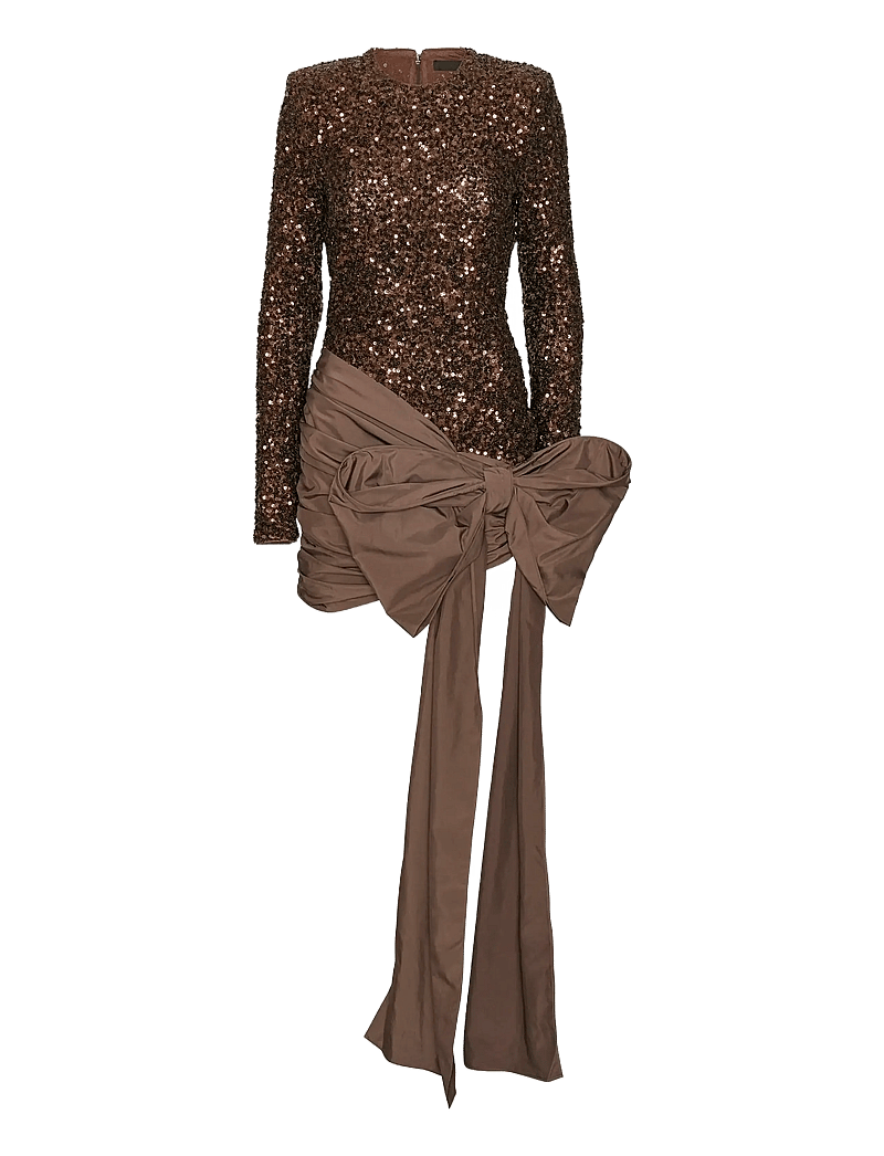 ROTATE Birger Christensen - SEQUINS BOW MINI DRESS - pailletkjoler - chicory coffee - 1