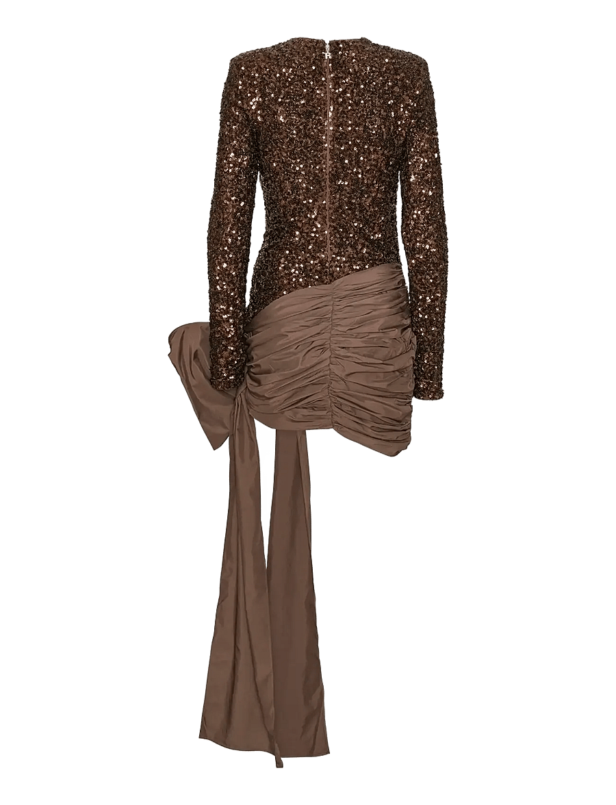 ROTATE - SEQUINS BOW MINI DRESS - robes pailletées - chicory coffee - 2