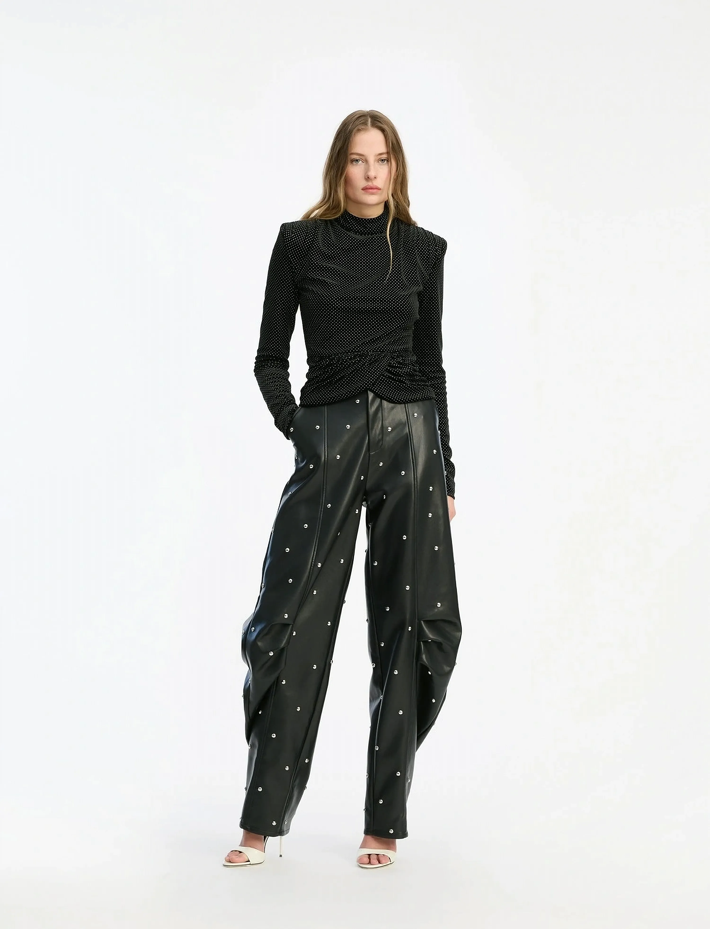 ROTATE Velvet Draped Top, Kvinder, Draperet Fløjl Højhalset Top, Sort, Str: 34