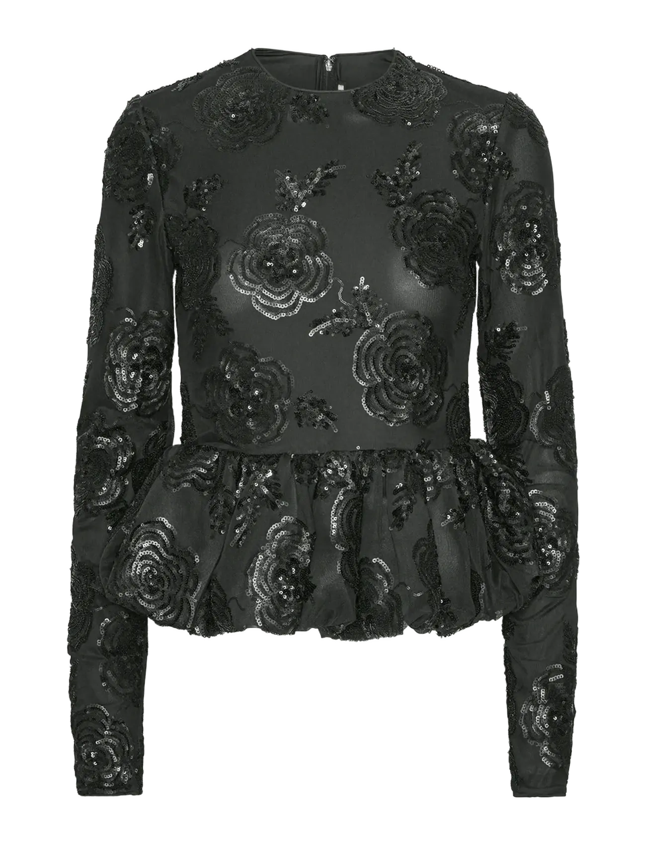 ROTATE Birger Christensen SEQUINS LS BUBBLE TOP - Blusar & Skjortor - BLACK / black