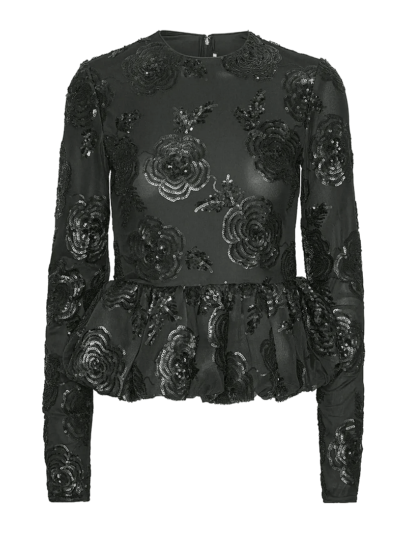 ROTATE - SEQUINS LS BUBBLE TOP - pikkade varrukatega pluusid - black - 1