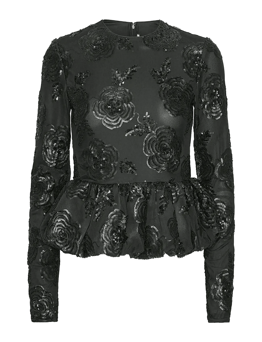 ROTATE - SEQUINS LS BUBBLE TOP - langermede bluser - black - 1