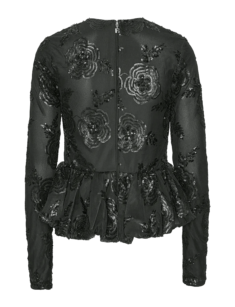 ROTATE - SEQUINS LS BUBBLE TOP - pikkade varrukatega pluusid - black - 2