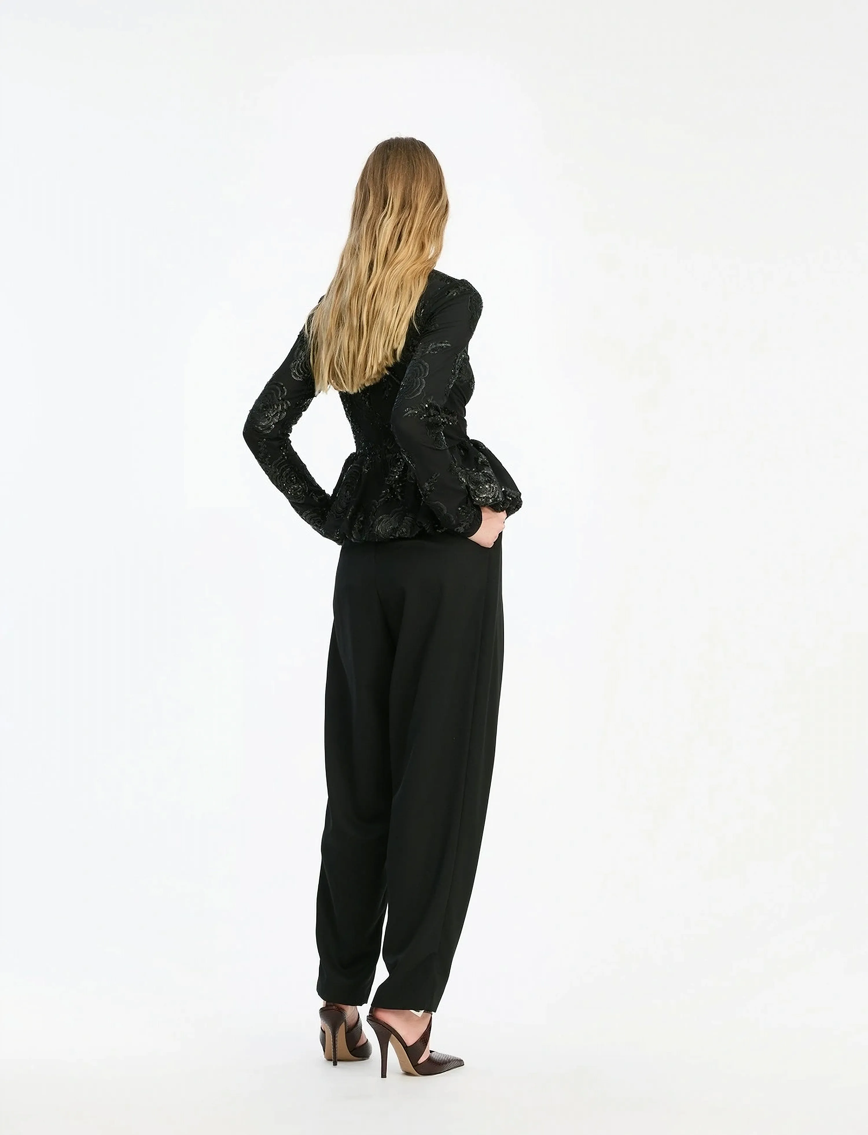 ROTATE - SEQUINS LS BUBBLE TOP - langärmlige blusen - black - 3
