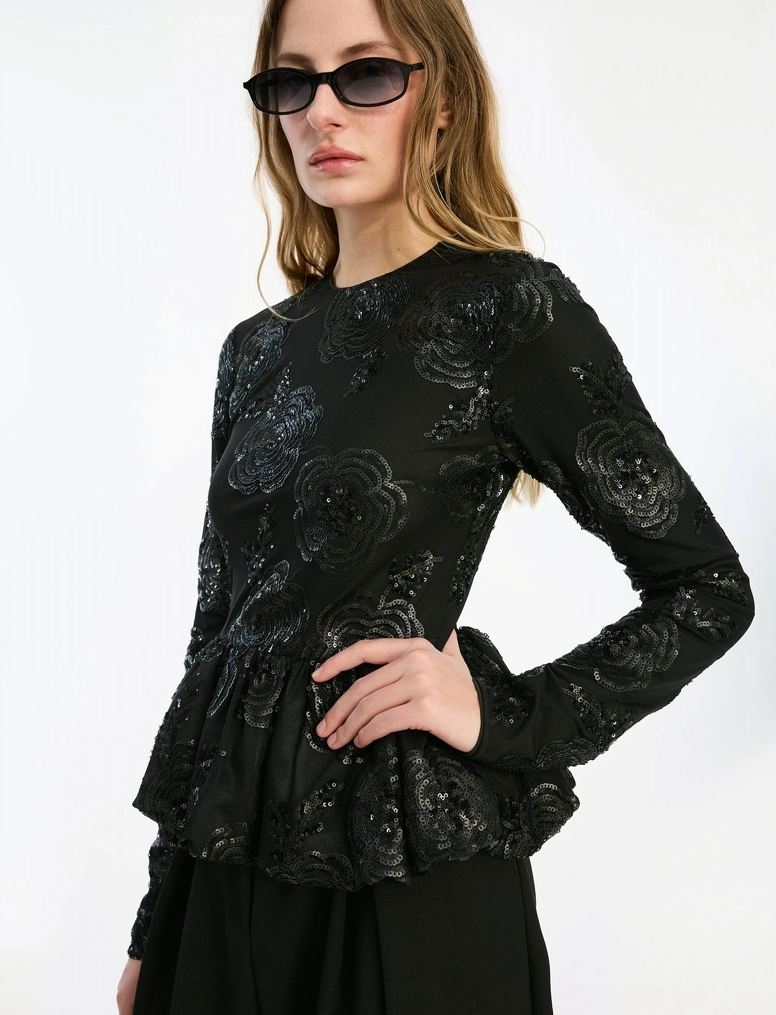 ROTATE - SEQUINS LS BUBBLE TOP - langermede bluser - black - 5
