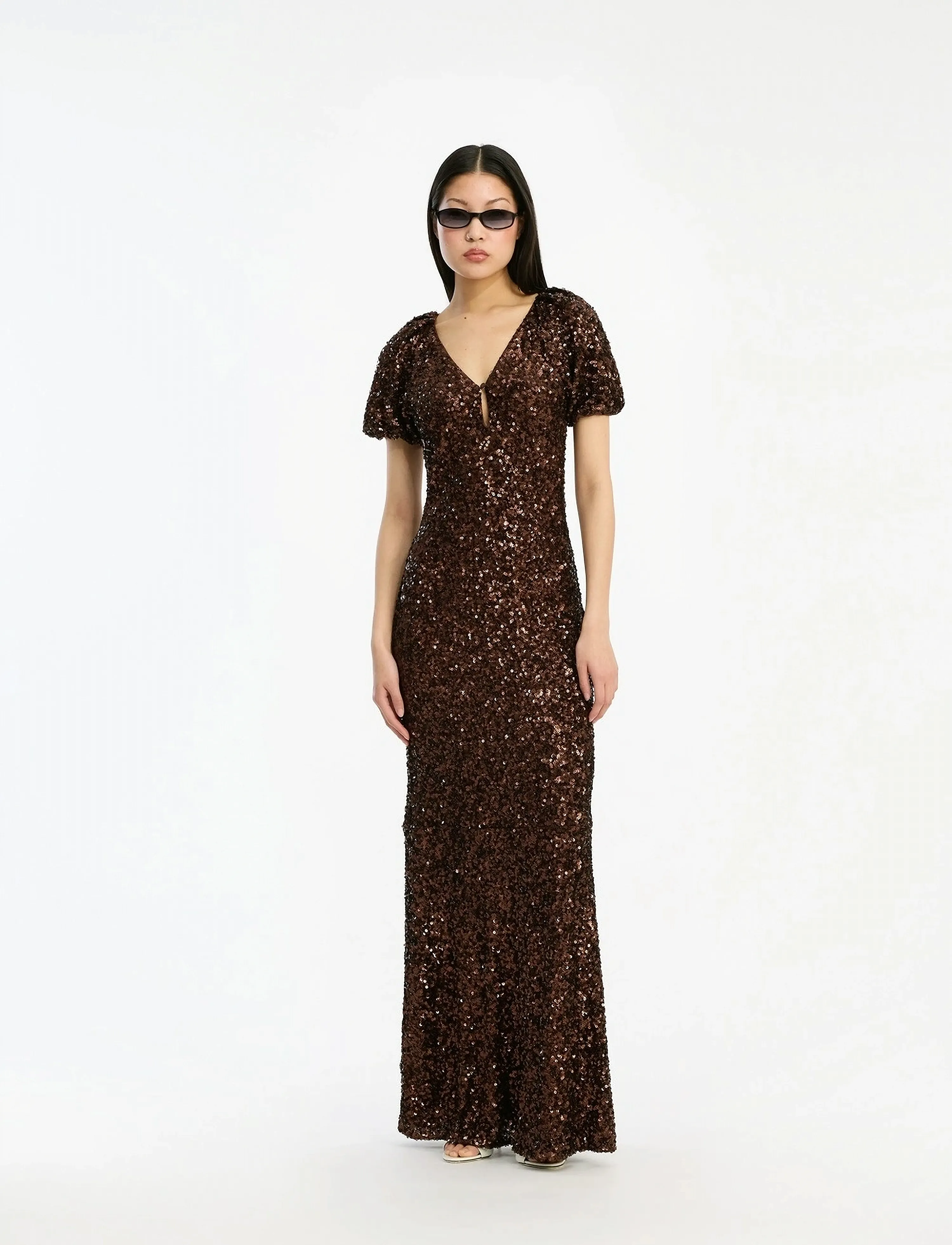 ROTATE Sequins Midi V-Neck Dress, 38, Dresses, Braun - Maxi Frauen