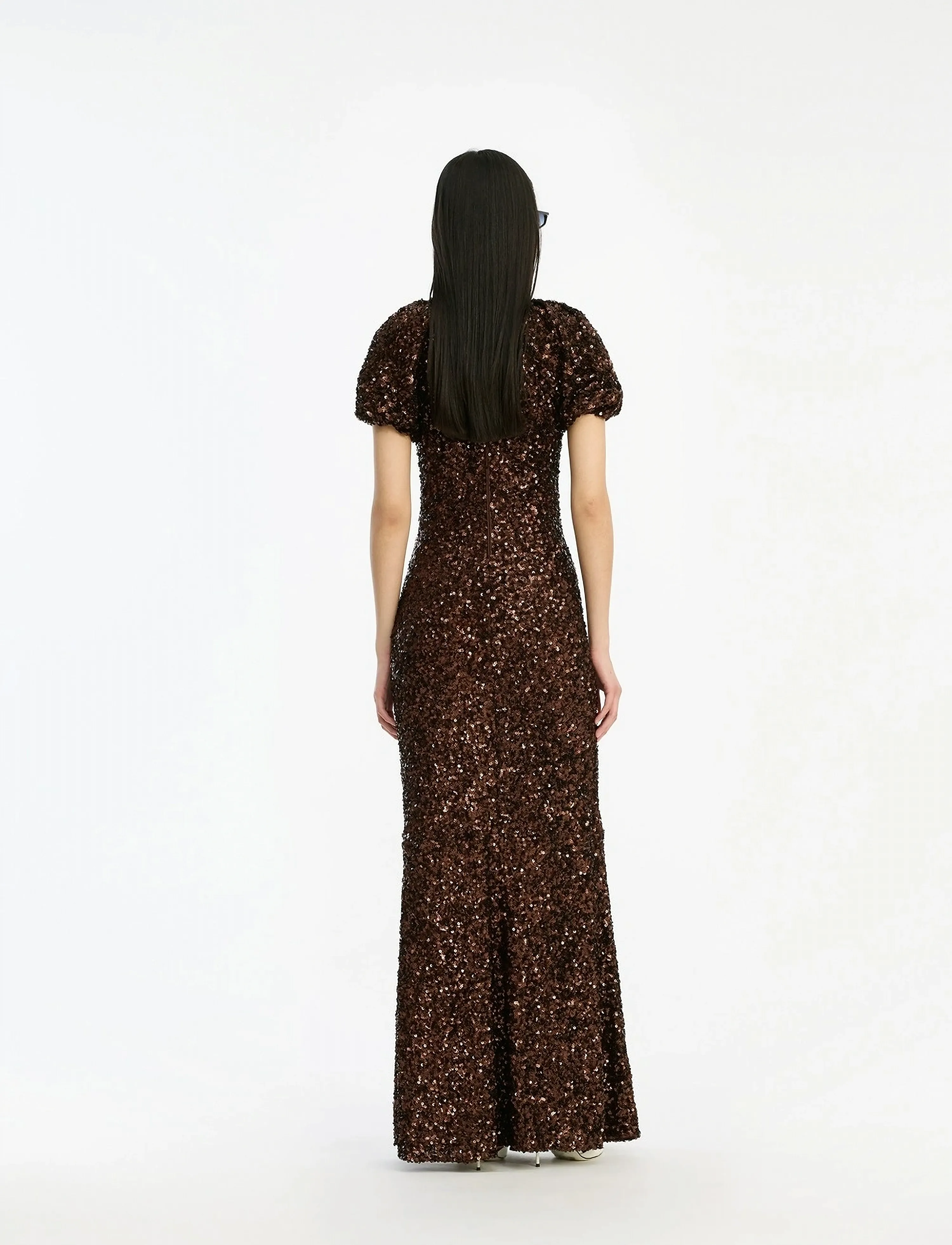 ROTATE - SEQUINS MIDI V-NECK DRESS - síðir kjólar - chicory coffee - 3
