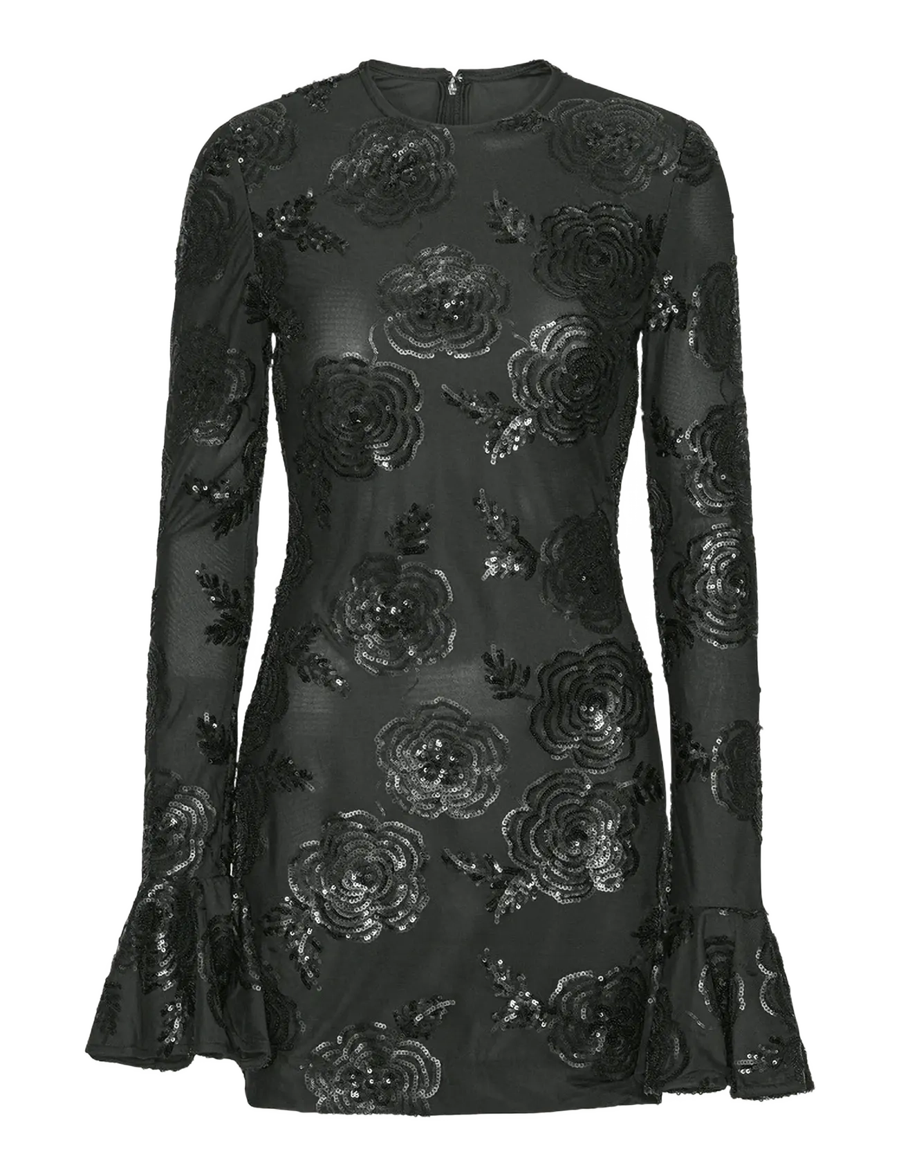 SEQUINS LS MINI DRESS - BLACK