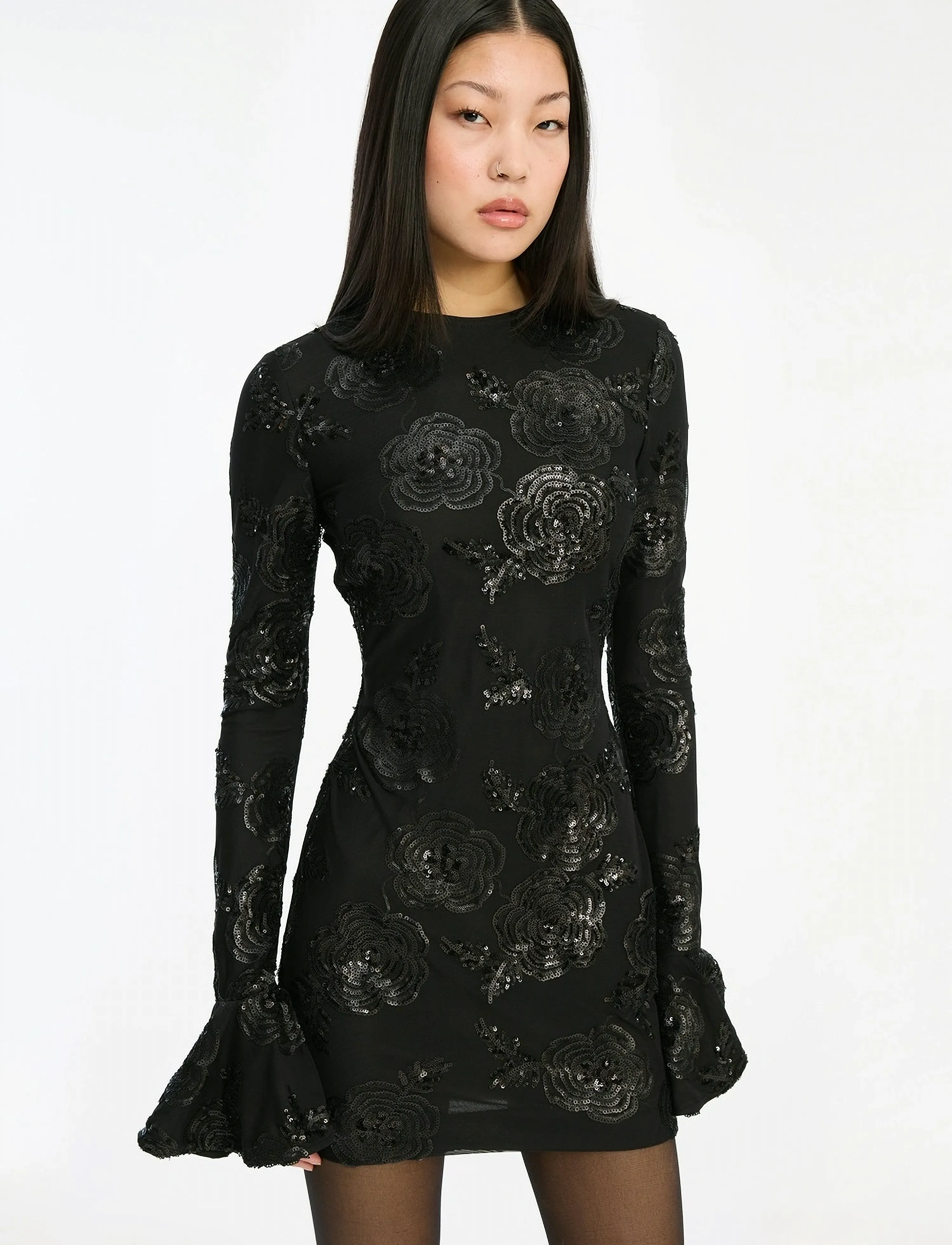 ROTATE - SEQUINS LS MINI DRESS - cocktailkleider - black - 4