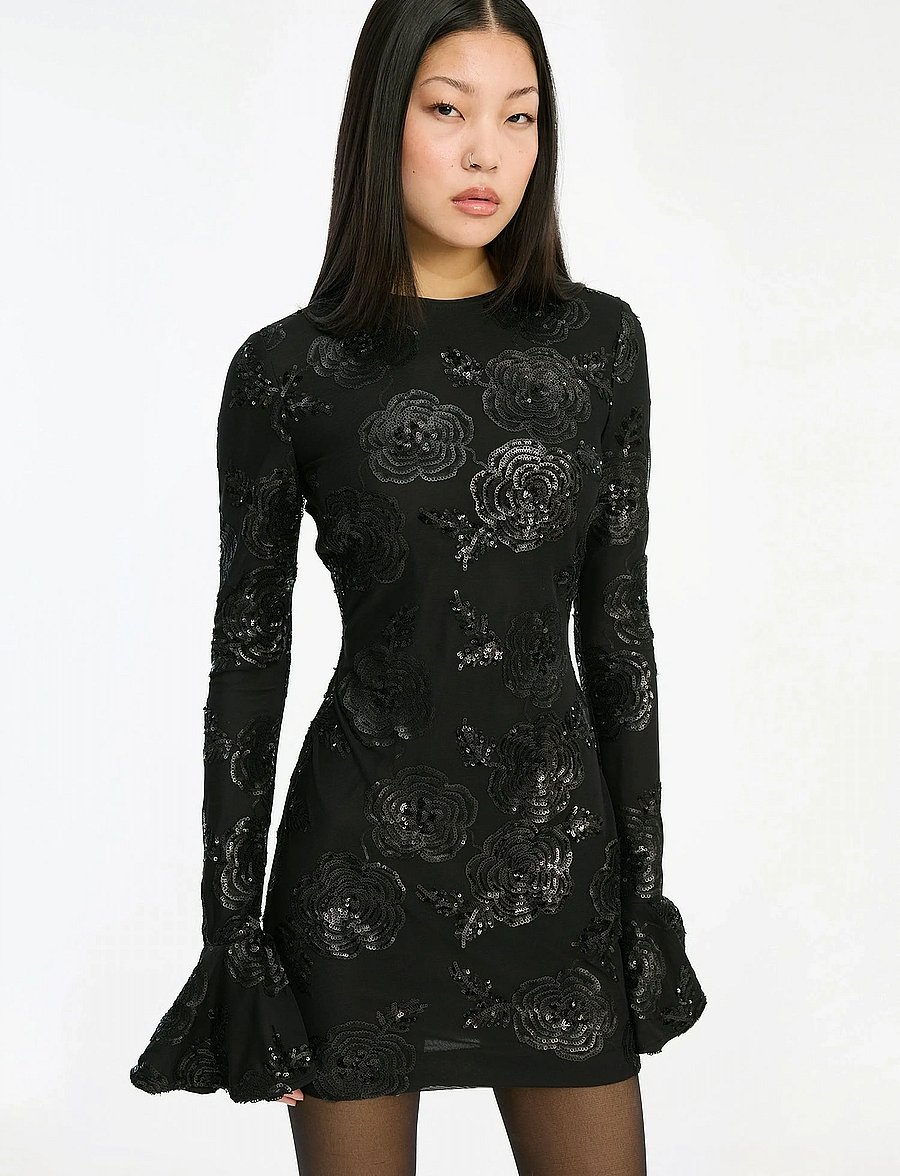 ROTATE - SEQUINS LS MINI DRESS - cocktailkleider - black - 4