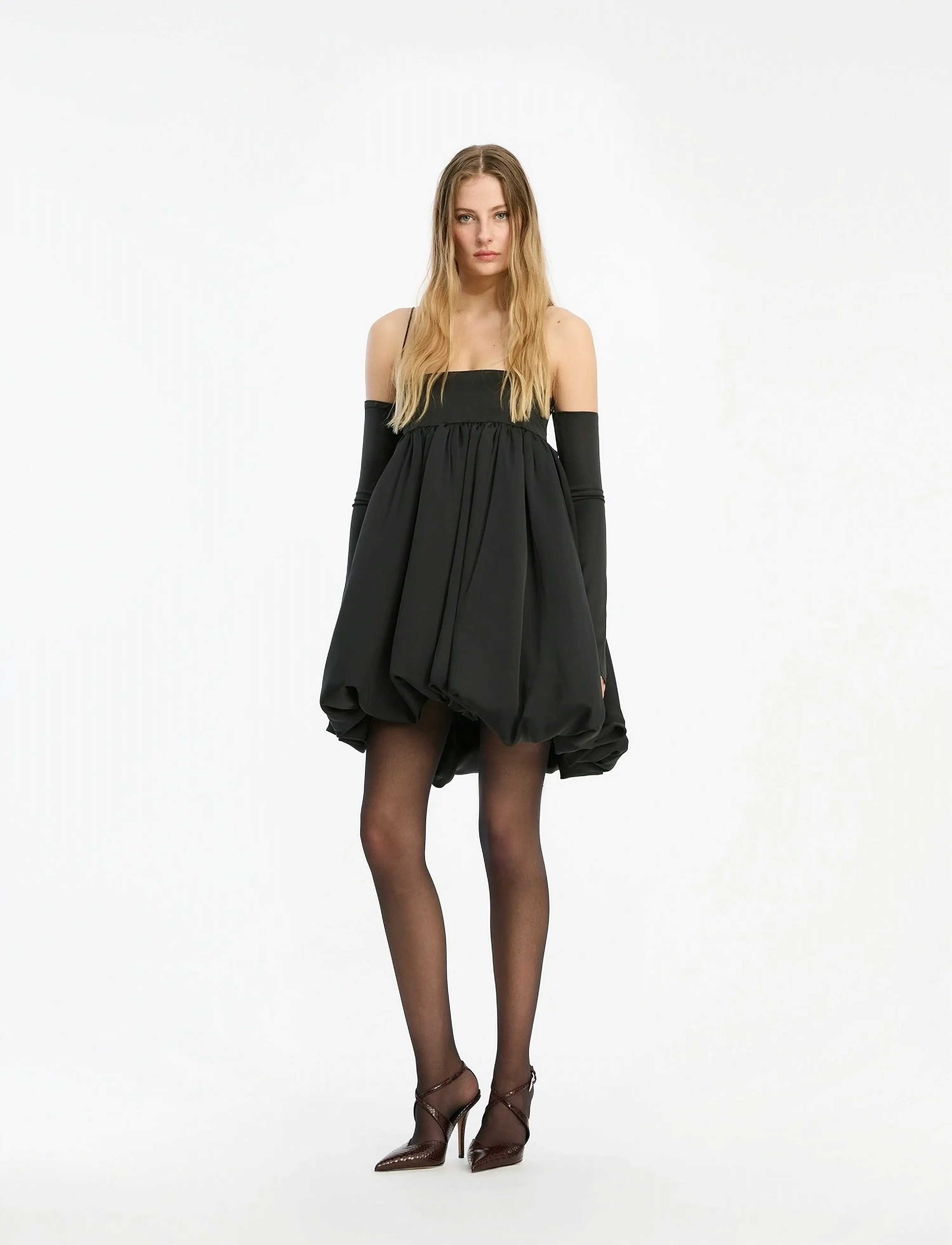 ROTATE Satin Ls Bubble Dress, 36, Black, Kjoler > Kort Kjole, Dame