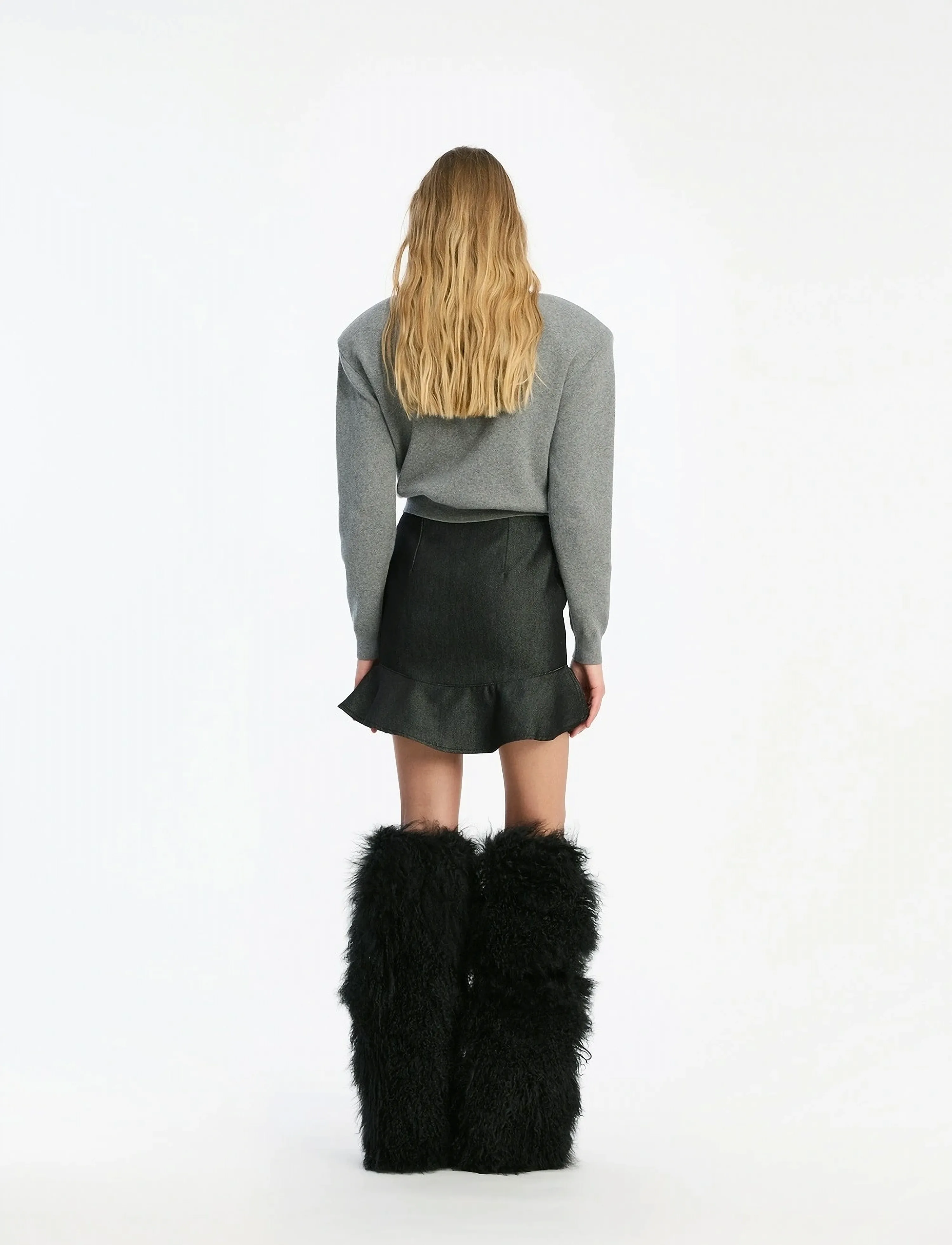 ROTATE - DENIM MINI RUFFLE SKIRT - korta kjolar - black - 3