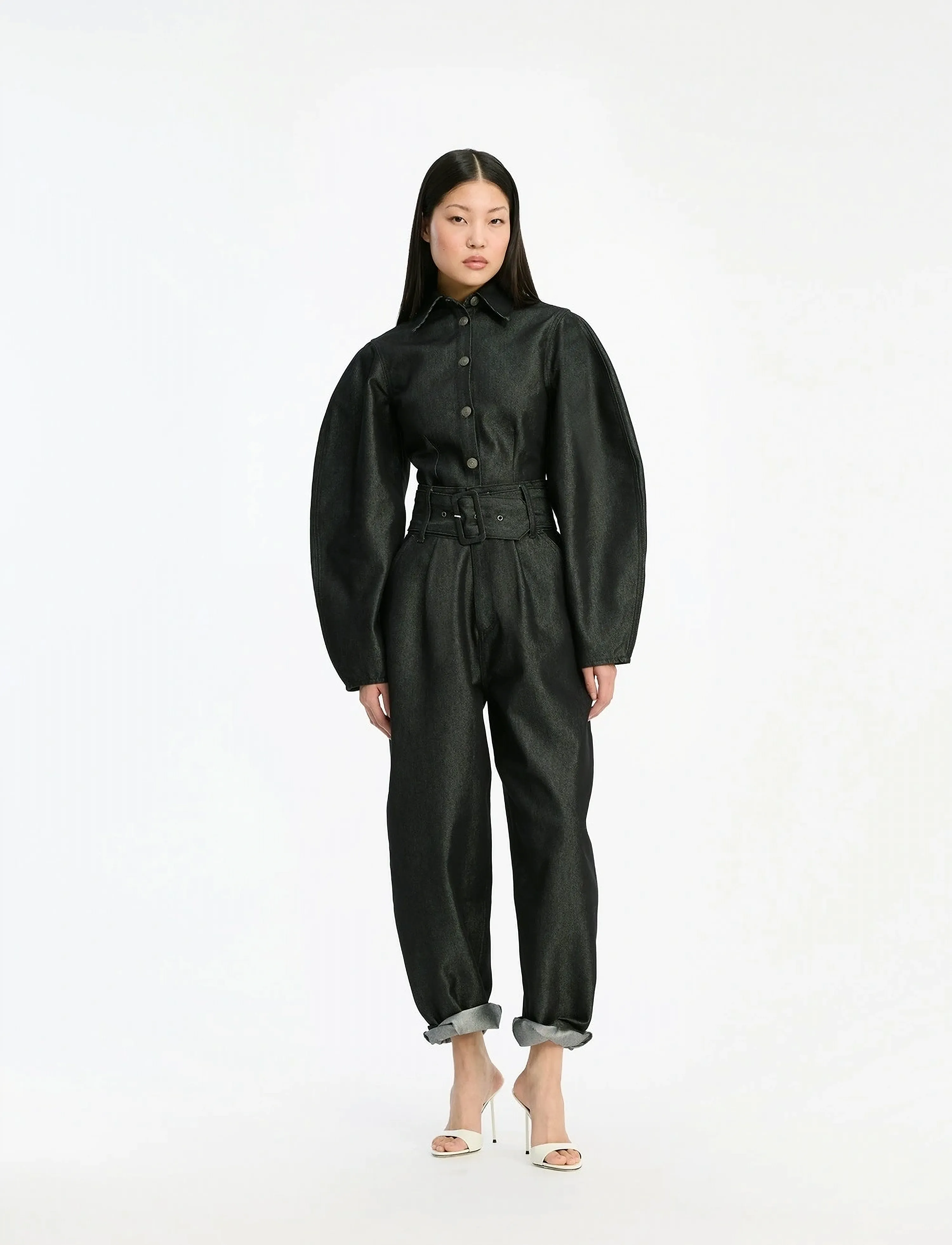 ROTATE Denim Fitted Shirt, 36, Black, Skjorter > Langærmede, Dame