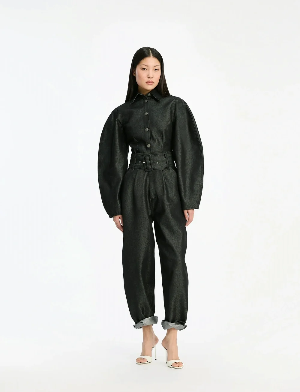 ROTATE Birger Christensen - DENIM FITTED SHIRT - langärmlige hemden - black - 0