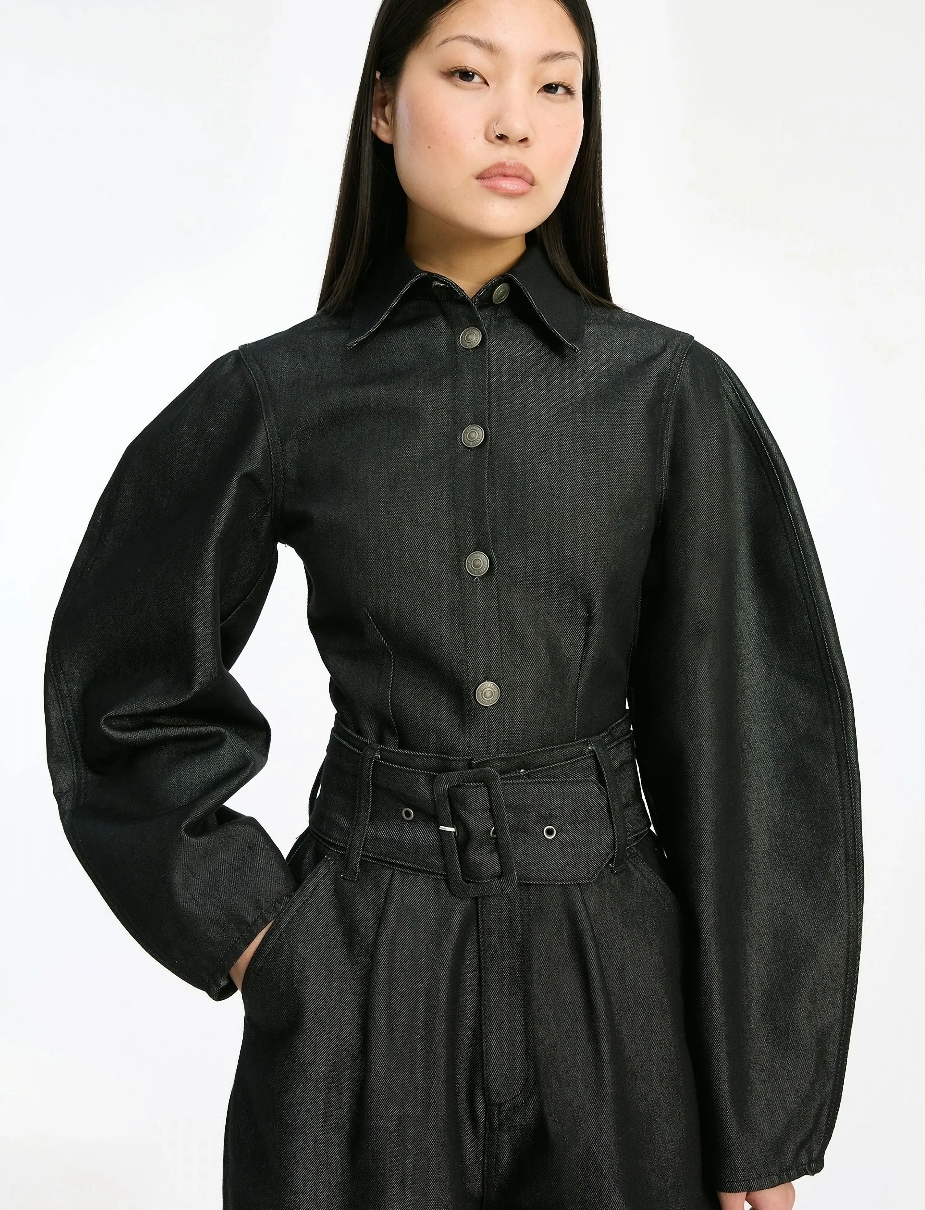 ROTATE - DENIM FITTED SHIRT - jeanshemden - black - 4
