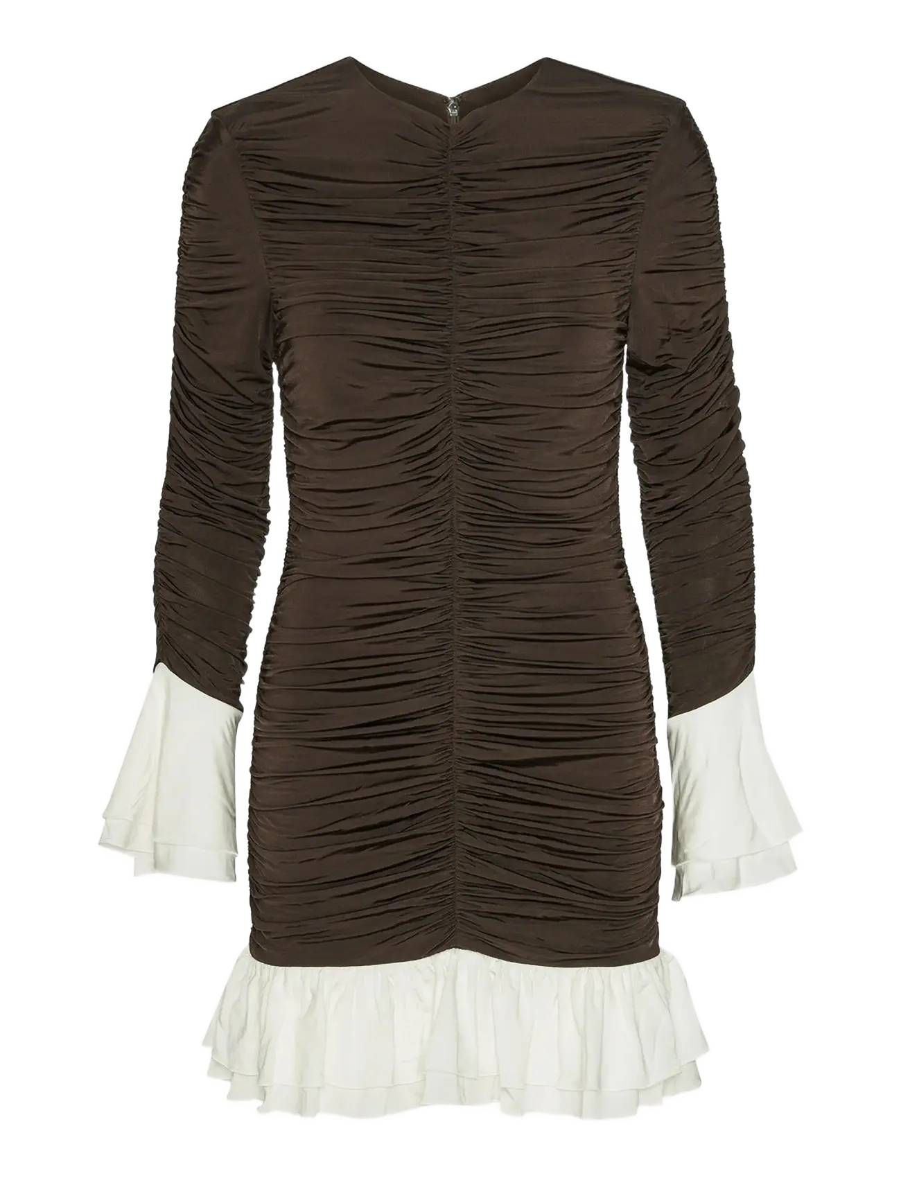MINI RUCHED LS DRESS - CHICORY COFFEE COMB.
