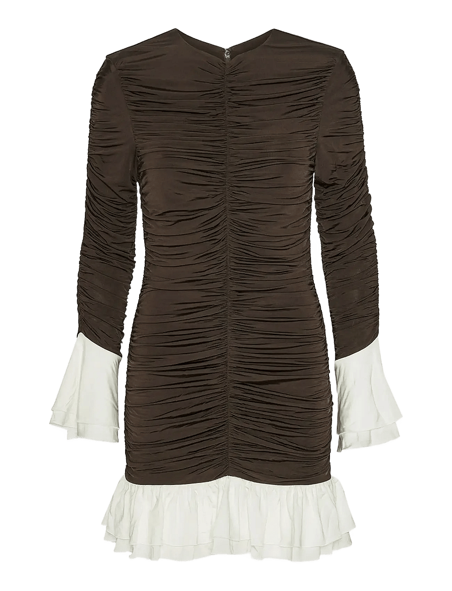 ROTATE - MINI RUCHED LS DRESS - kokteilikleidid - chicory coffee comb. - 1