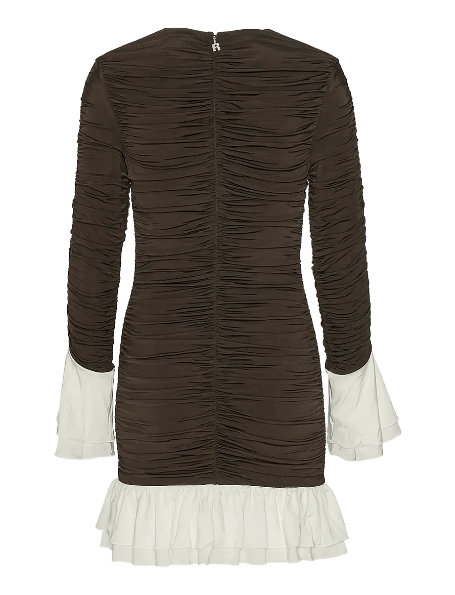 ROTATE - MINI RUCHED LS DRESS - kokteilikleidid - chicory coffee comb. - 2