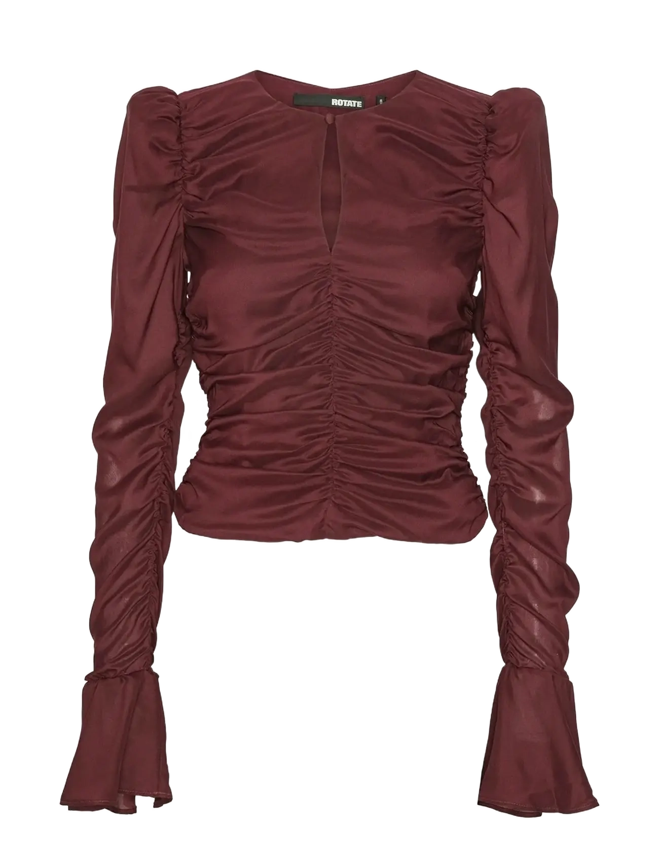 CHIFFON RUCHED LS TOP - ZINFANDEL