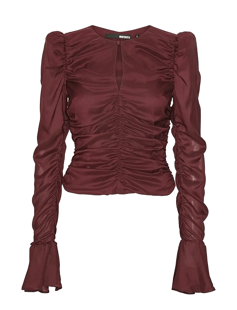ROTATE Birger Christensen - CHIFFON RUCHED LS TOP - långärmade blusar - zinfandel - 1