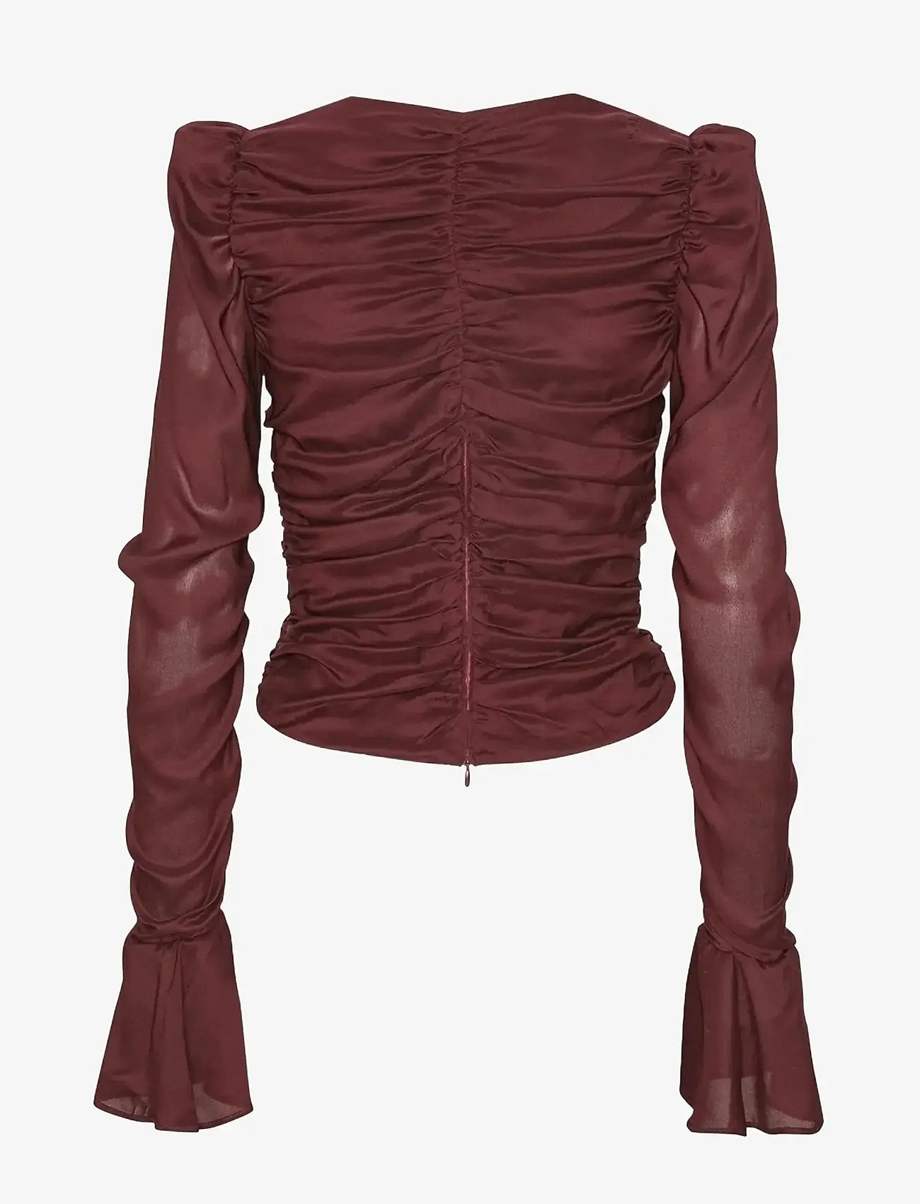 ROTATE Birger Christensen - CHIFFON RUCHED LS TOP - långärmade blusar - zinfandel - 2