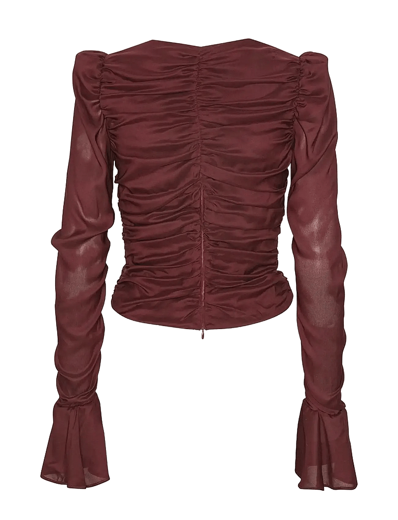 ROTATE Birger Christensen - CHIFFON RUCHED LS TOP - långärmade blusar - zinfandel - 2