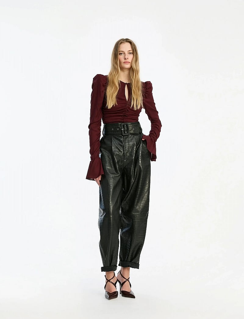 ROTATE Birger Christensen - CHIFFON RUCHED LS TOP - långärmade blusar - zinfandel - 0