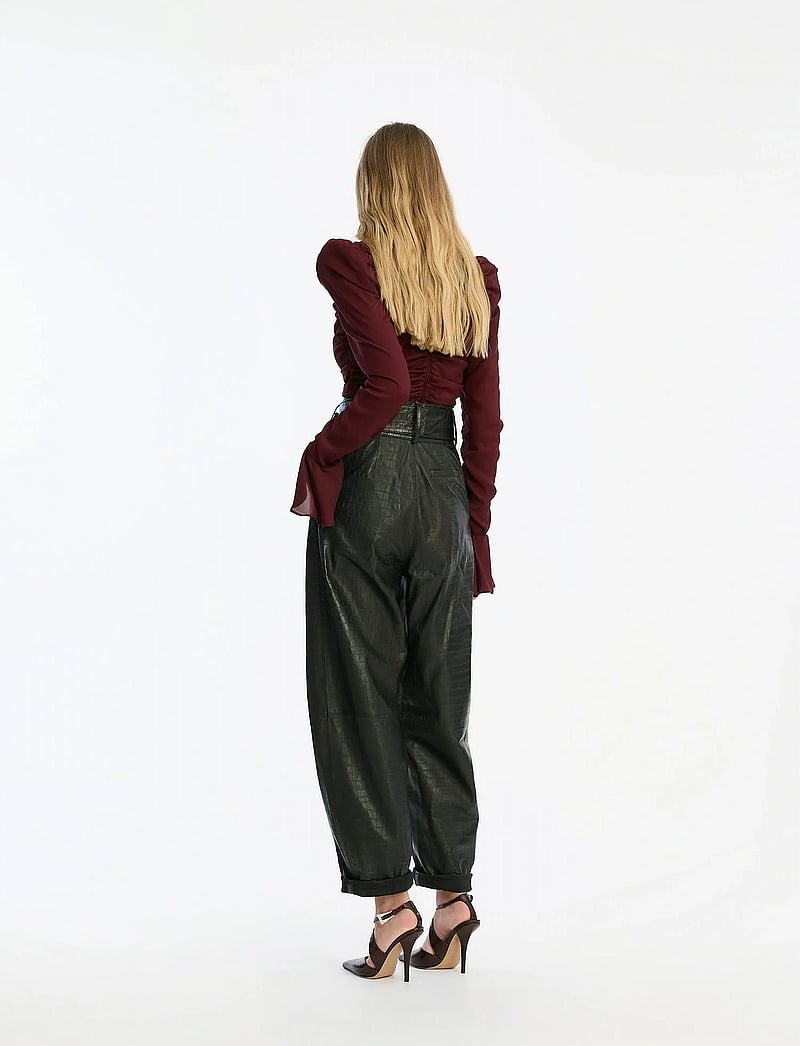 ROTATE Birger Christensen - CHIFFON RUCHED LS TOP - långärmade blusar - zinfandel - 3