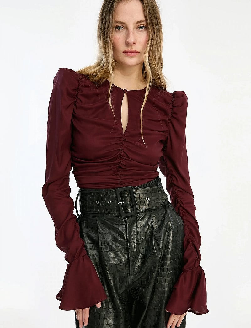 ROTATE Birger Christensen - CHIFFON RUCHED LS TOP - långärmade blusar - zinfandel - 4