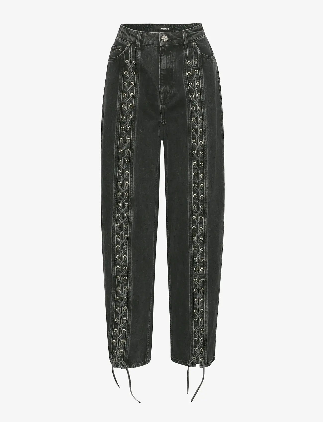 ROTATE Birger Christensen - LACED WIDE LEG JEANS - wide leg jeans - black - washed - 1