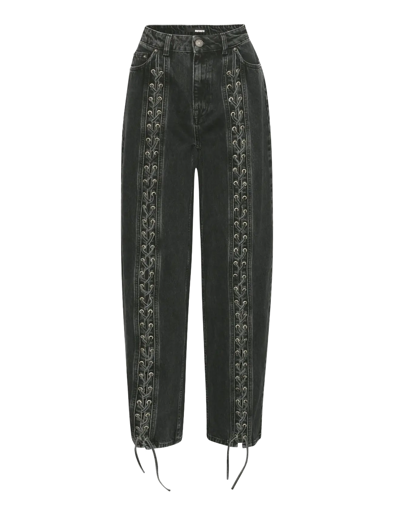 LACED WIDE LEG JEANS - BLACK - WASHED