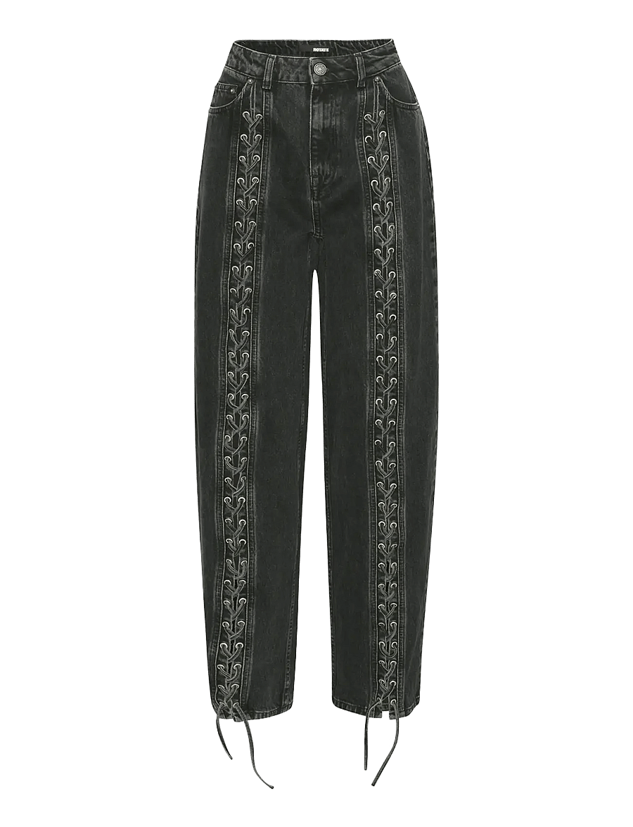 ROTATE - LACED WIDE LEG JEANS - brede jeans - black - washed - 1