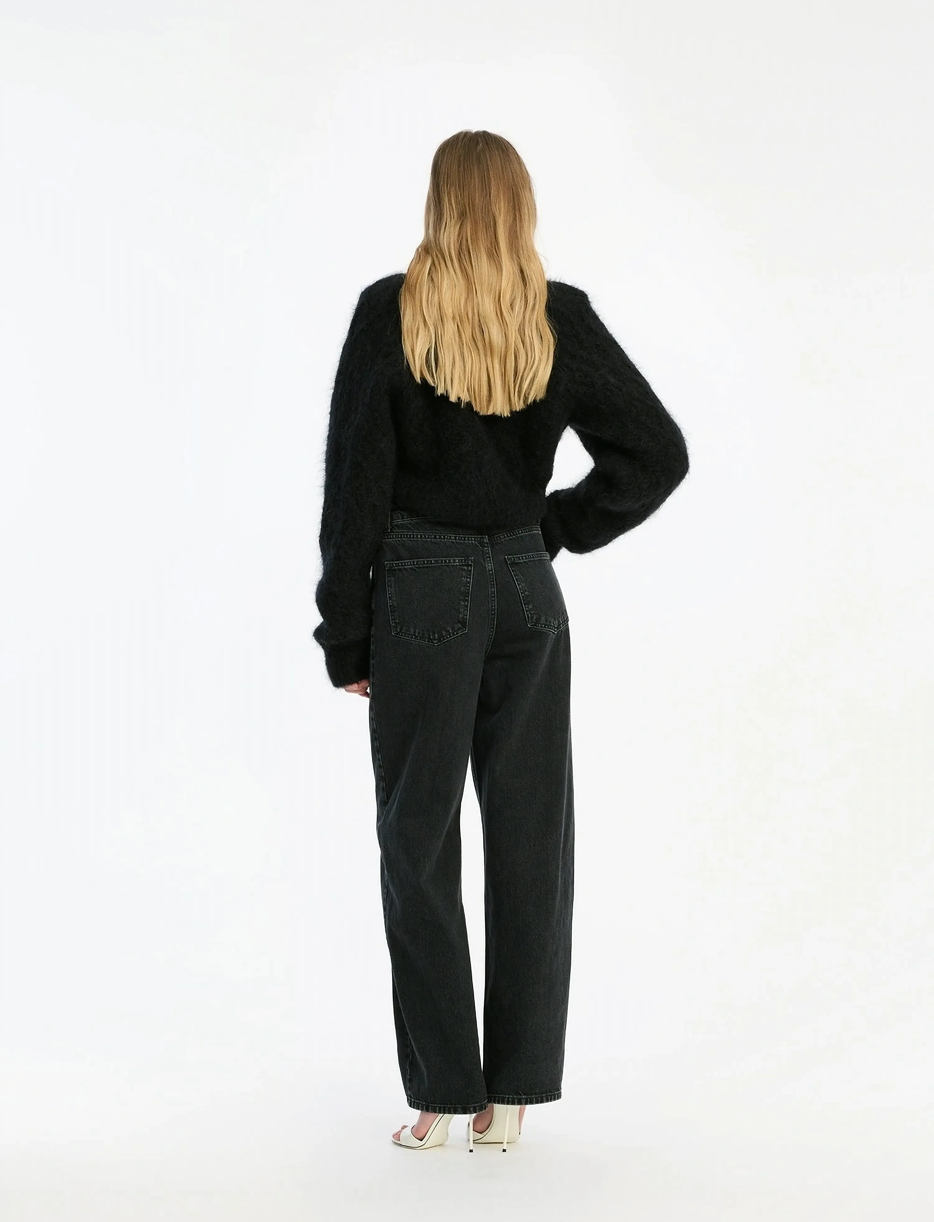 ROTATE - LACED WIDE LEG JEANS - brede jeans - black - washed - 4