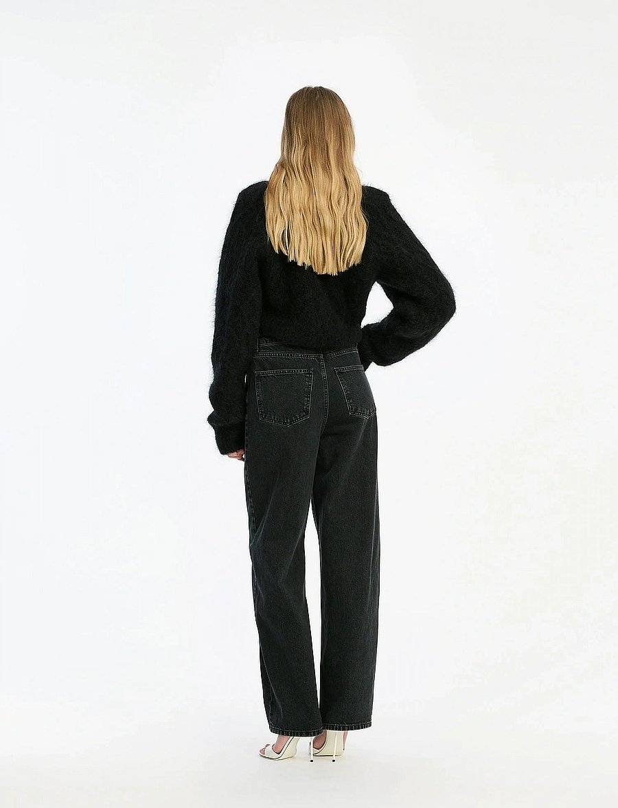 ROTATE - LACED WIDE LEG JEANS - brede jeans - black - washed - 4