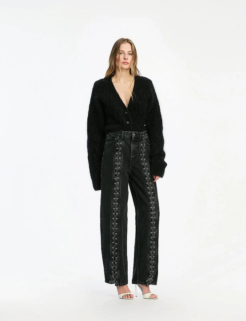 ROTATE Birger Christensen - LACED WIDE LEG JEANS - wide leg jeans - black - washed - 5