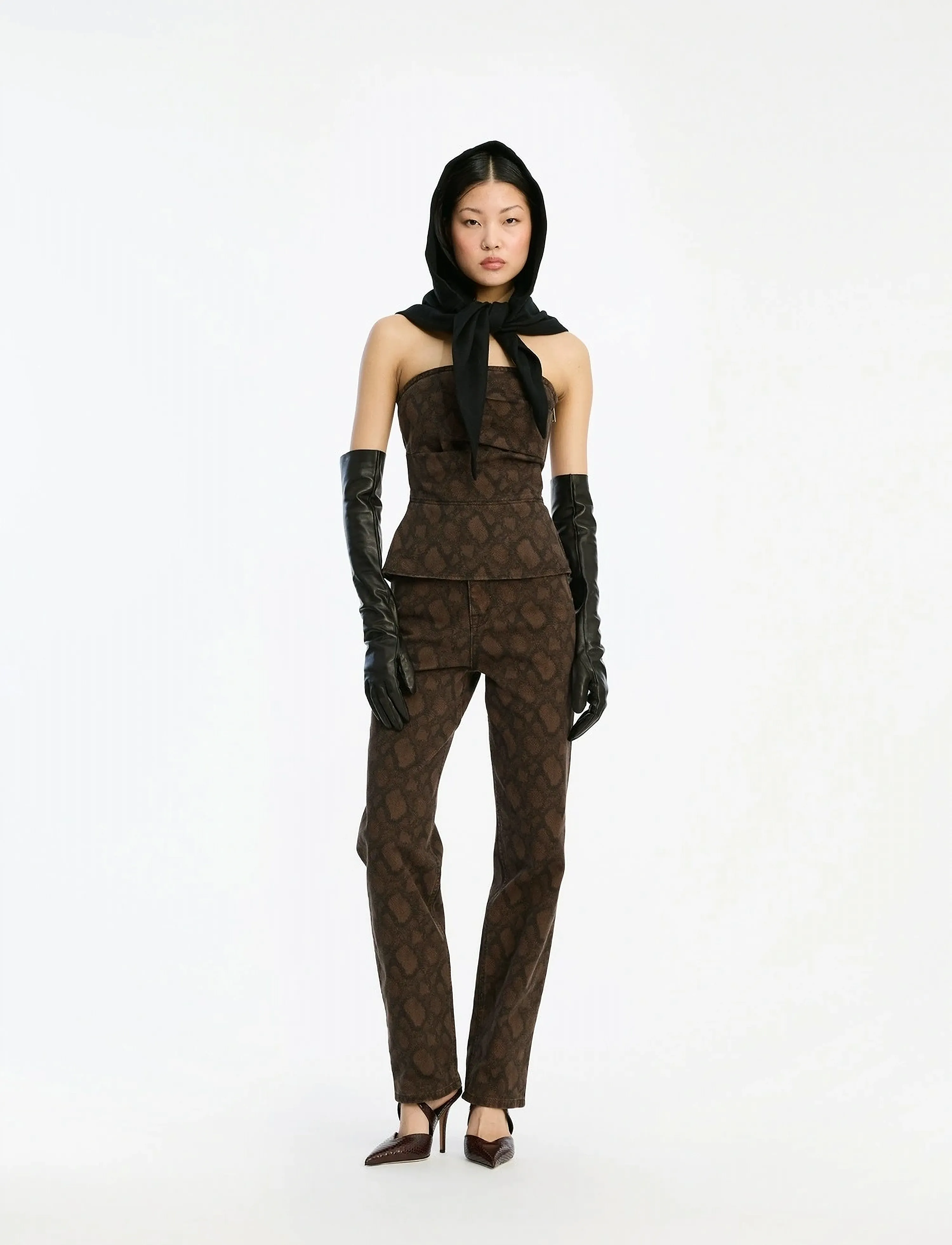 ROTATE Printed Straight Jeans, 27, Brown, Jeans > Lige-Almindelige, Dame