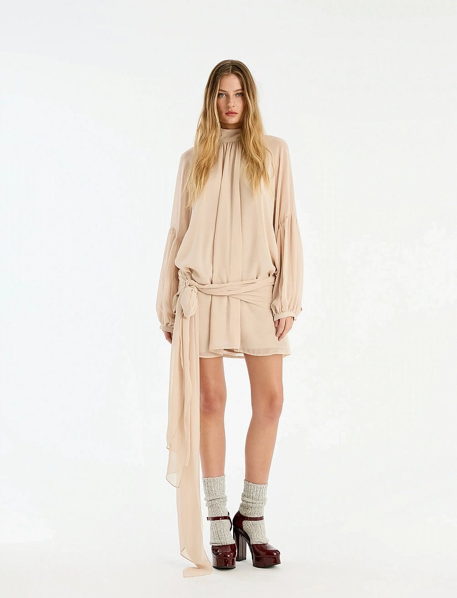 ROTATE - CHIFFON STRAP TIE DRESS - festklänningar - nougat - 0
