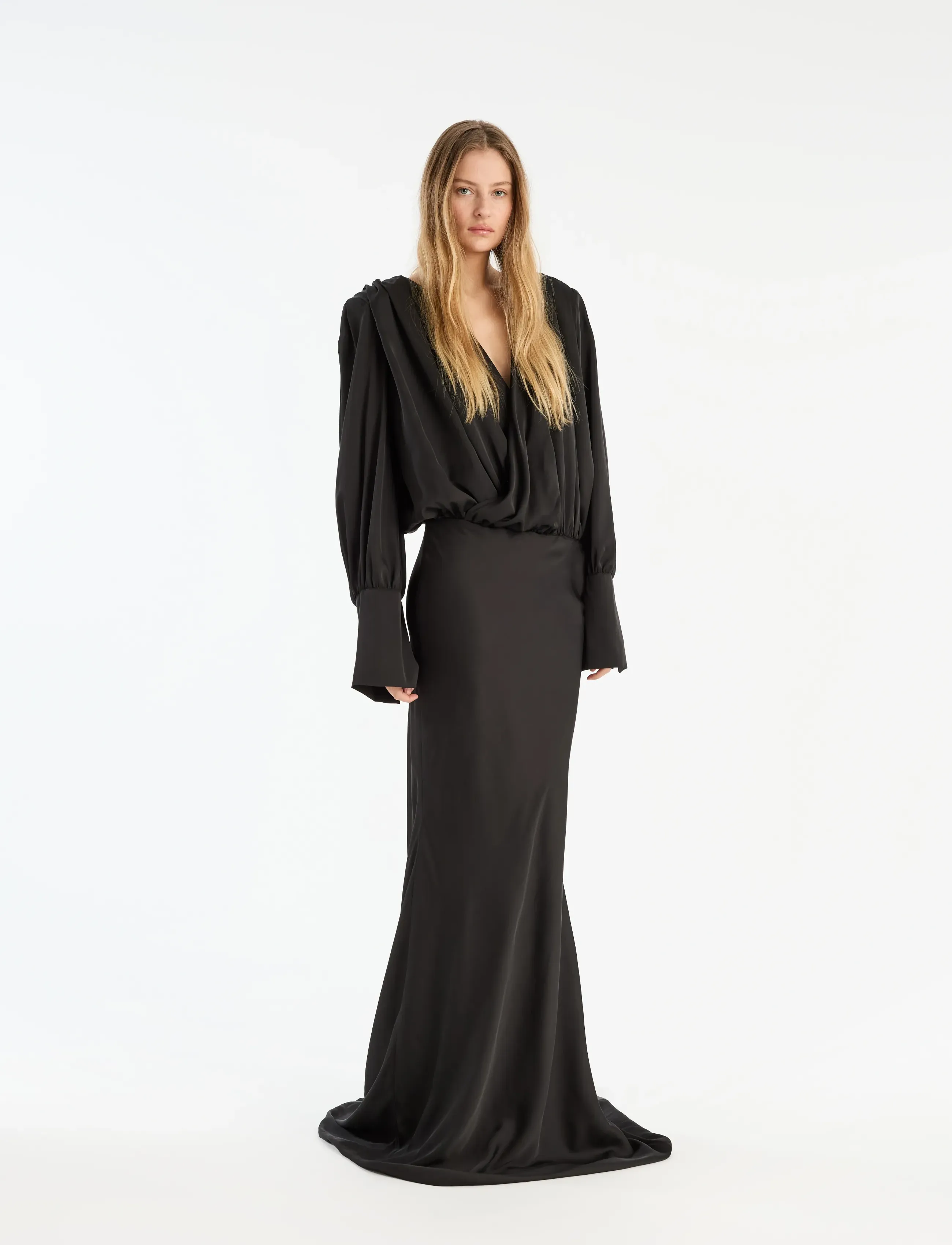 ROTATE Birger Christensen CHIFFON LS MAXI DRESS - ROTATE - BLACK / black