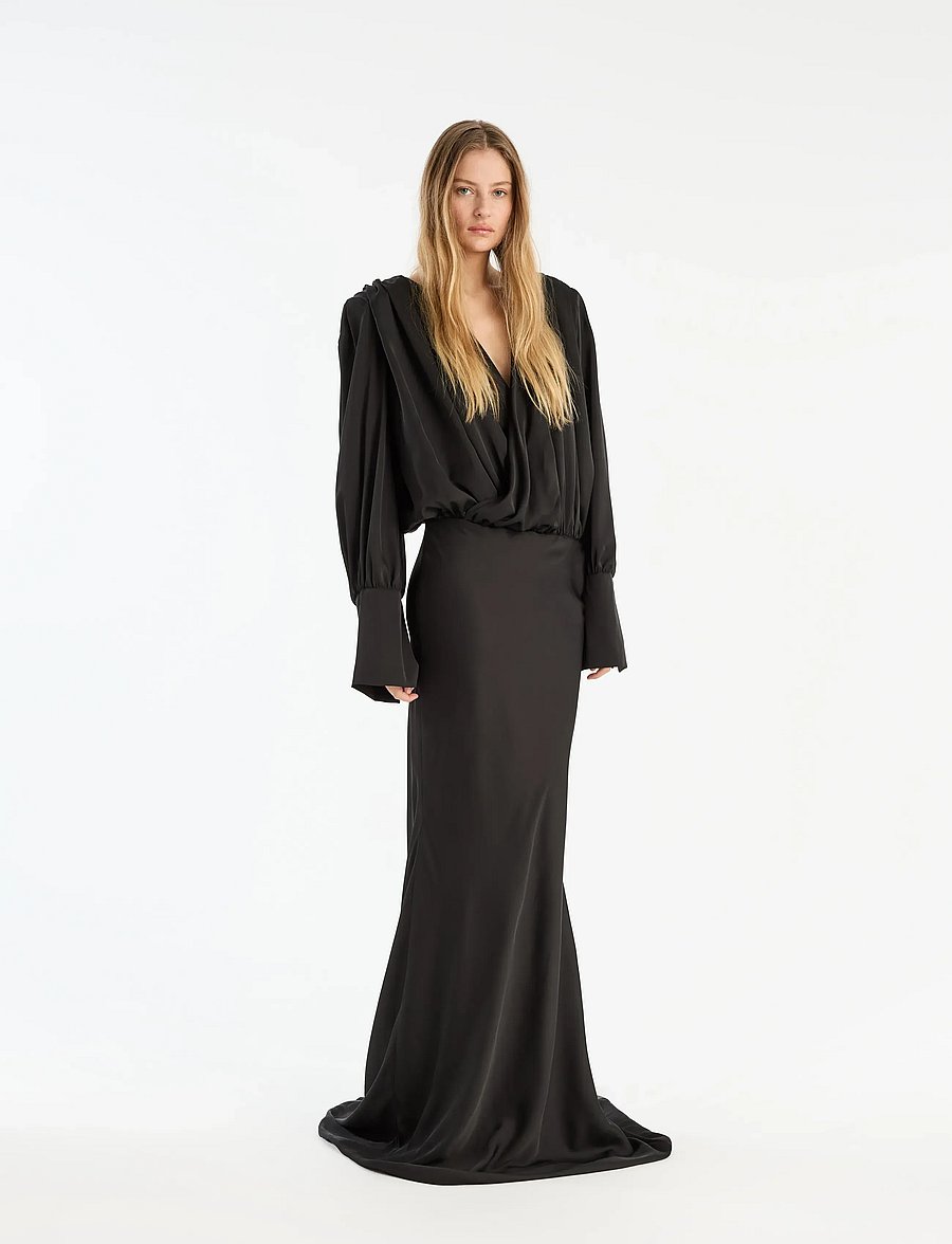 ROTATE - CHIFFON LS MAXI DRESS - black - 0