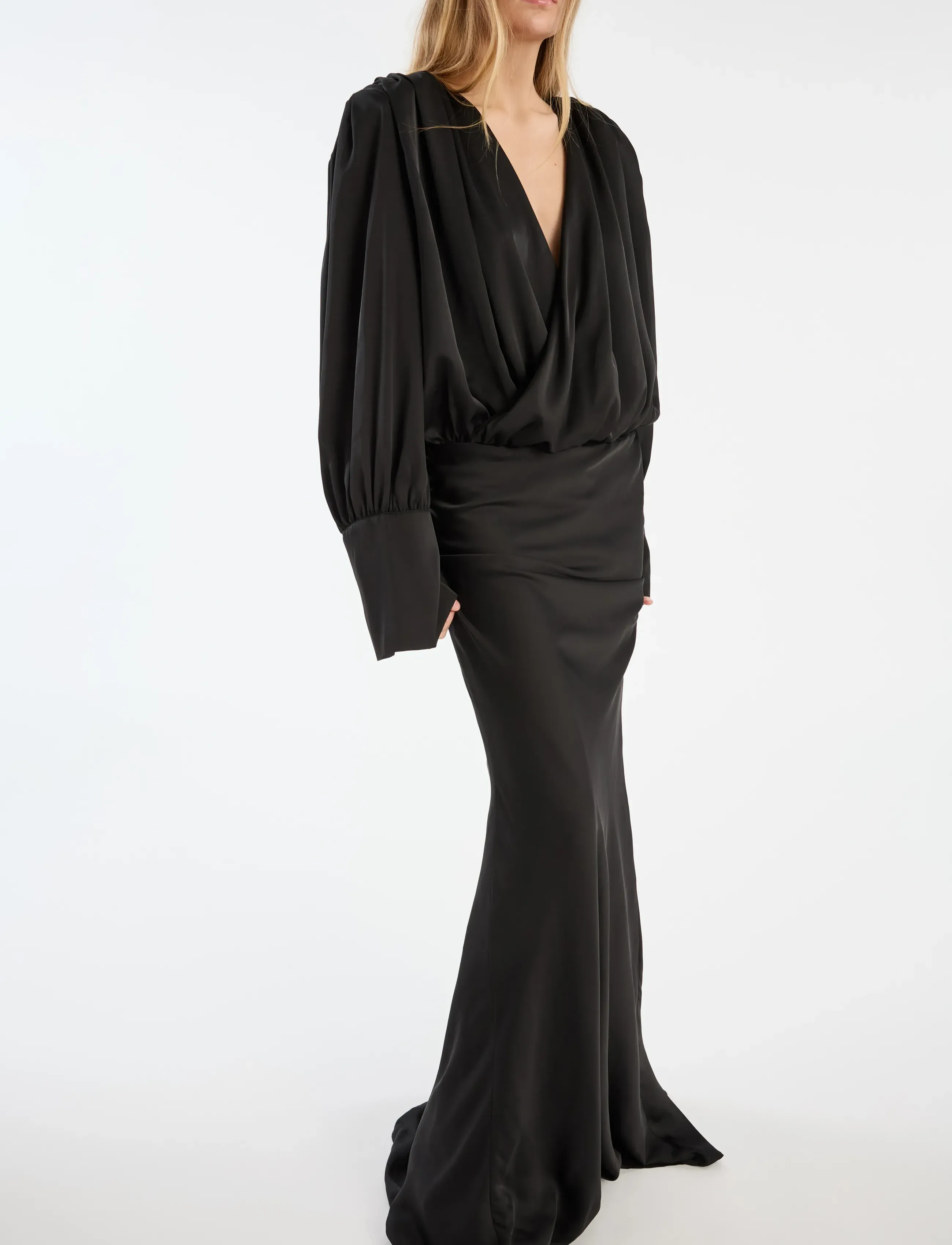 ROTATE - CHIFFON LS MAXI DRESS - black - 4