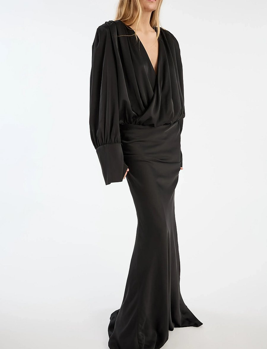 ROTATE - CHIFFON LS MAXI DRESS - black - 4