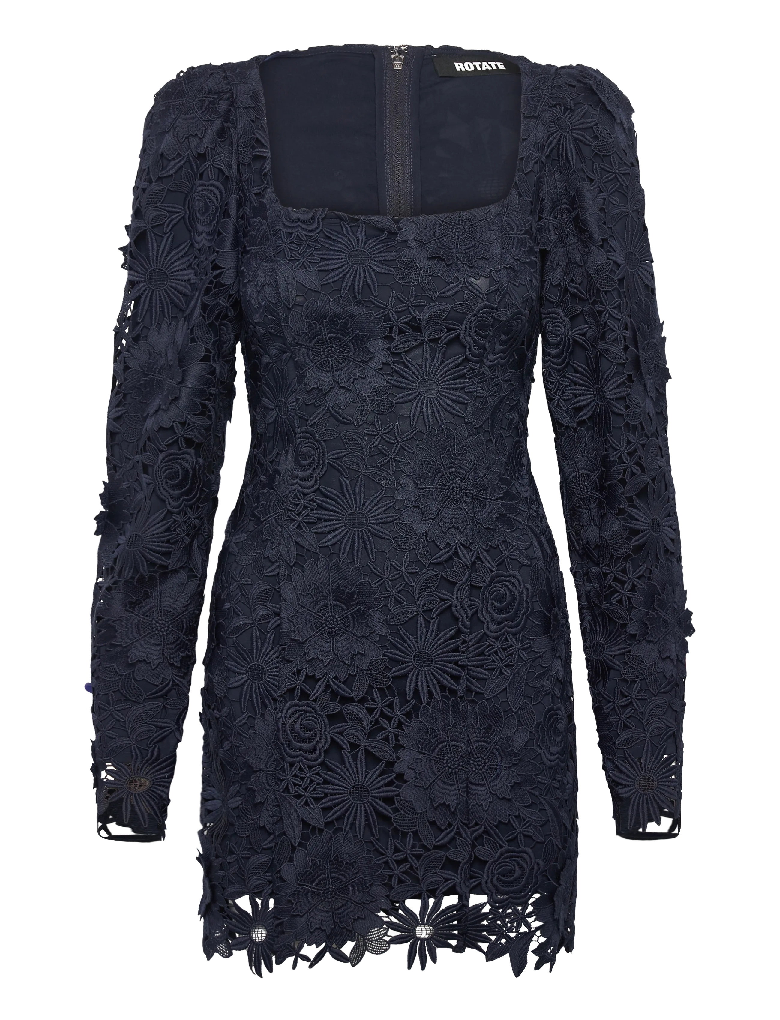 ROTATE 3D Lace Ls Mini Dress, 42, Navy, Kjoler > Kort Kjole, Dame