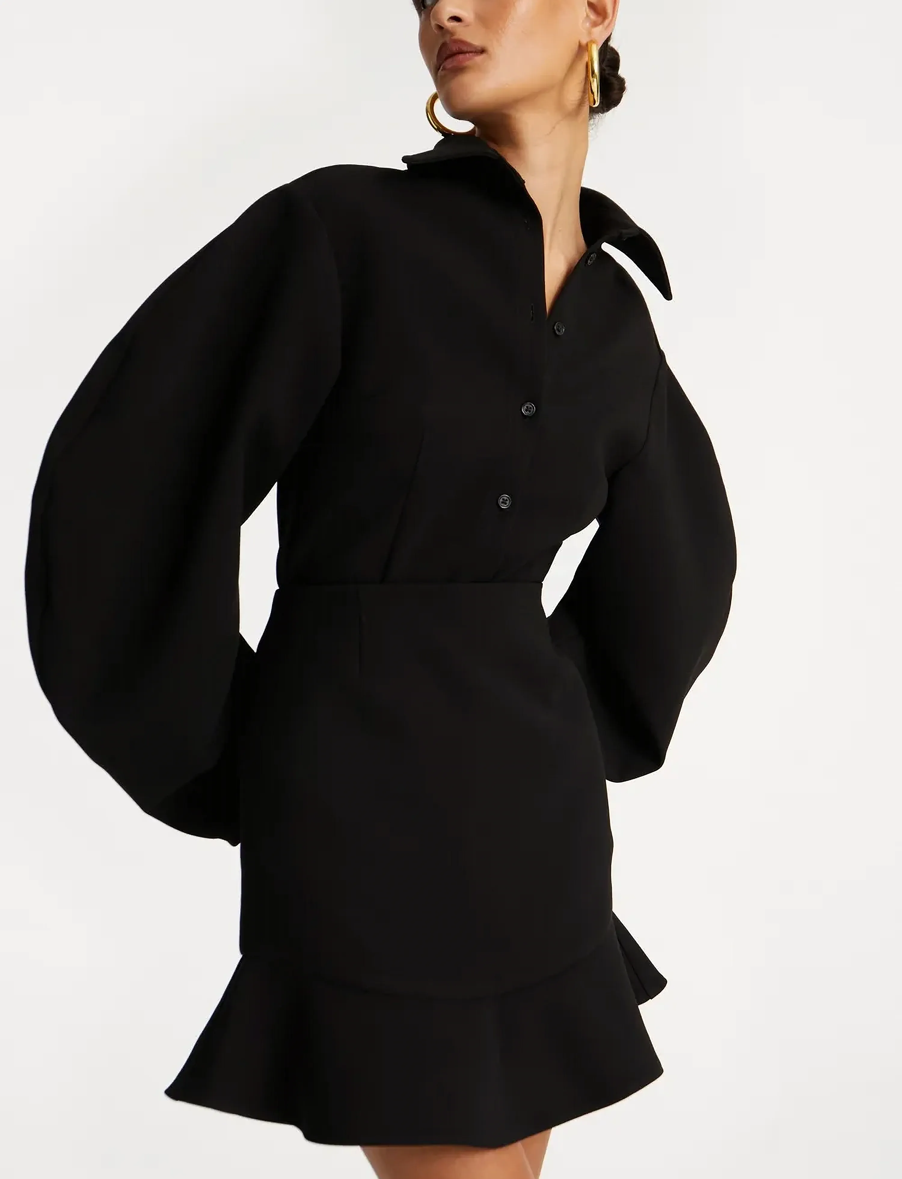 ROTATE - SUITING FITTED SHIRT - long-sleeved shirts - black - 4