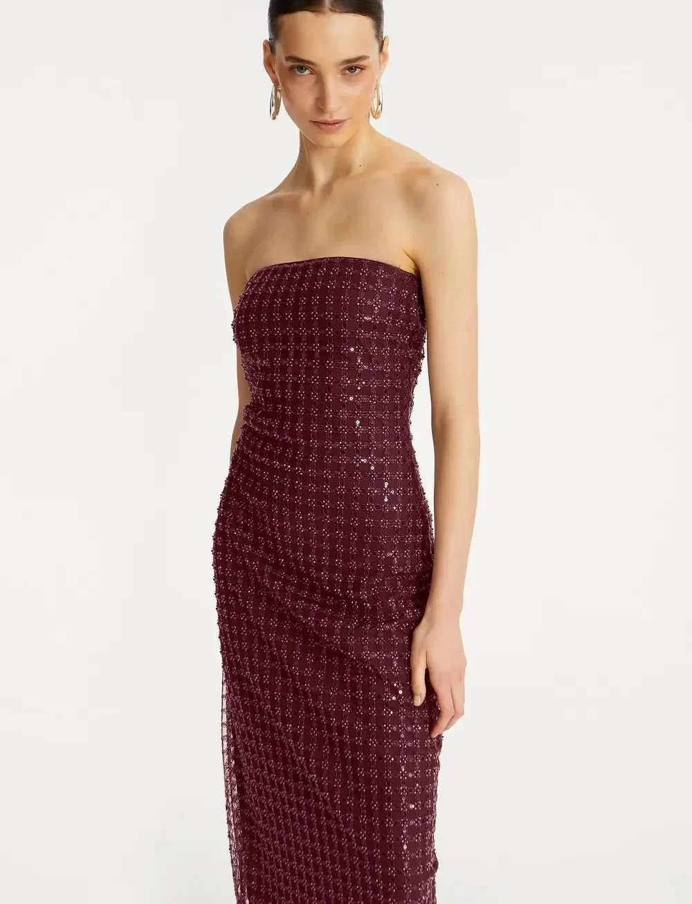 ROTATE Birger Christensen - BEADED MAXI TUBE DRESS - sequin dresses - zinfandel - 4