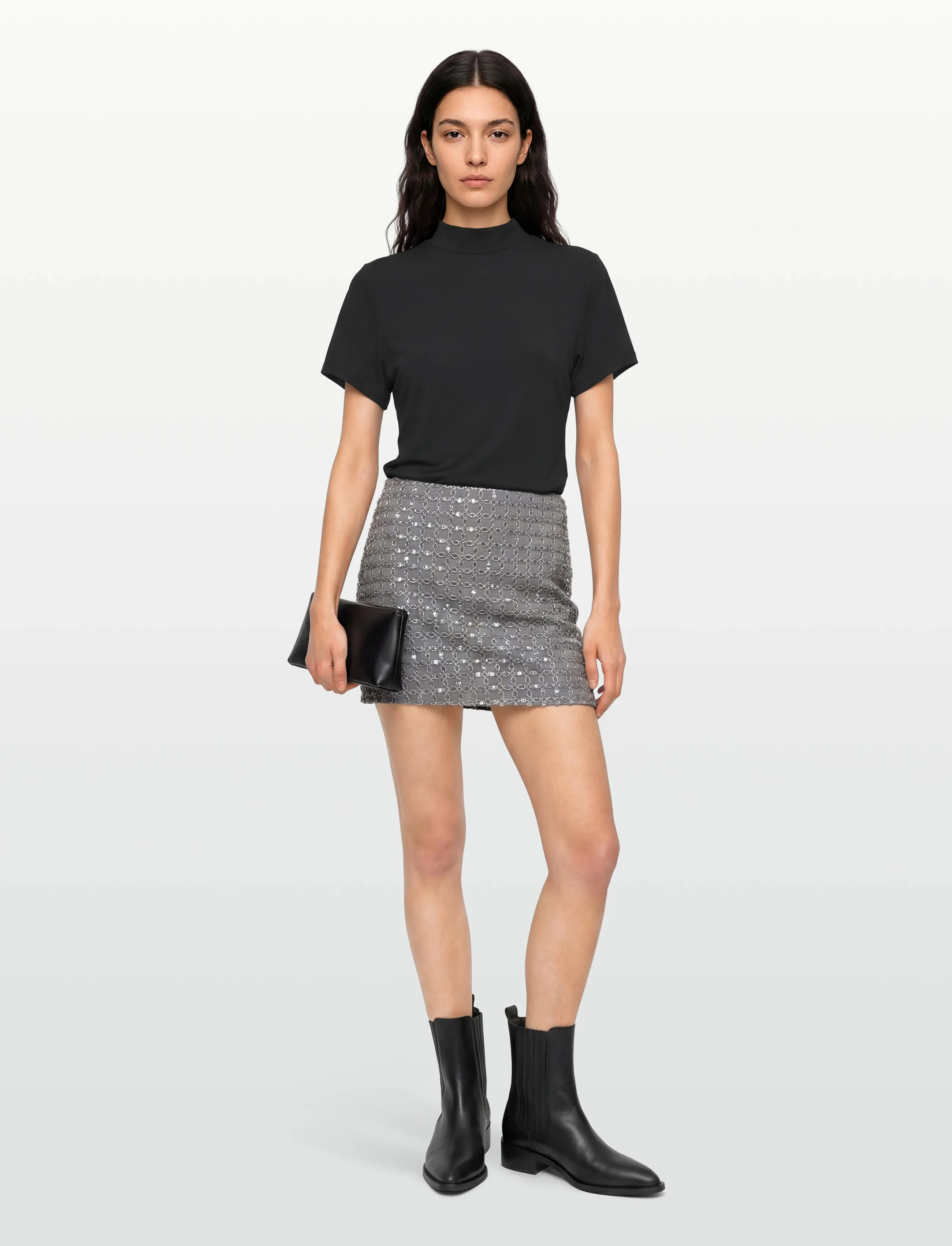 ROTATE Beaded Mini Skirt, Kvinder, Perlebesat Mini Nederdel, Grå, Str: 40