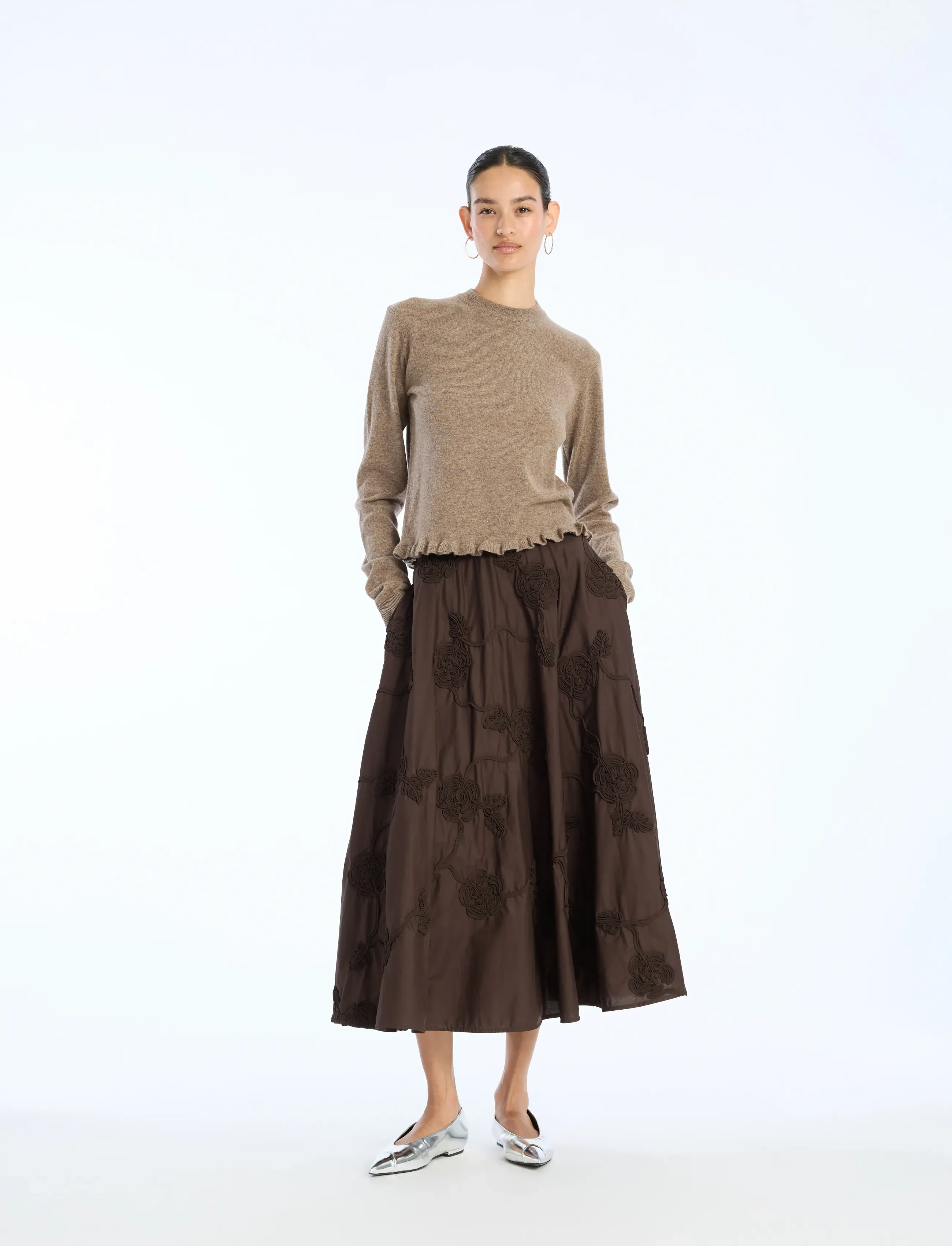 ROTATE Birger Christensen FLOWER MAXI SKIRT - Maxikjolar - MOLÉ / brown