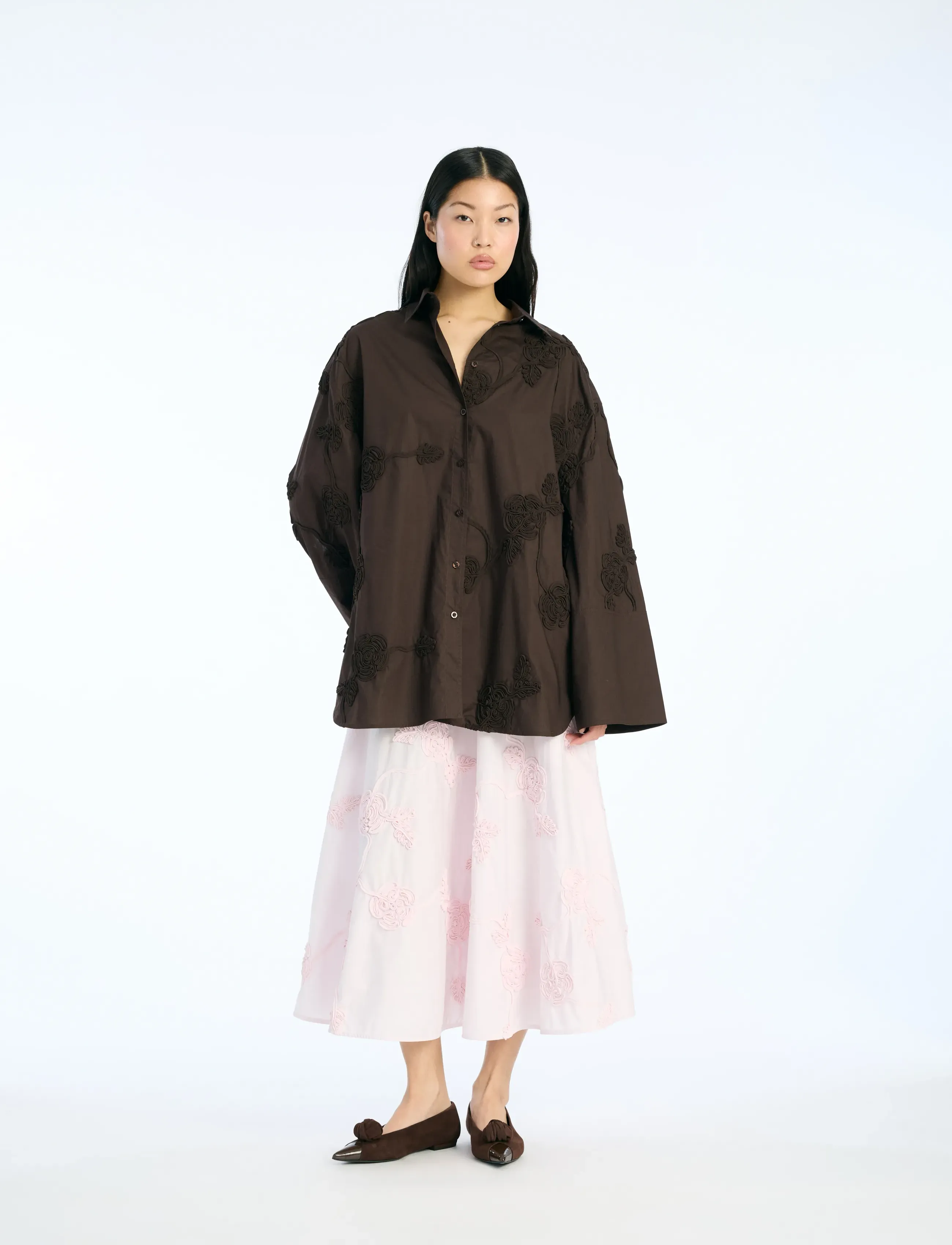 ROTATE Flower Oversized Shirt, 34, Brown, Skjorter > Langærmede, Dame