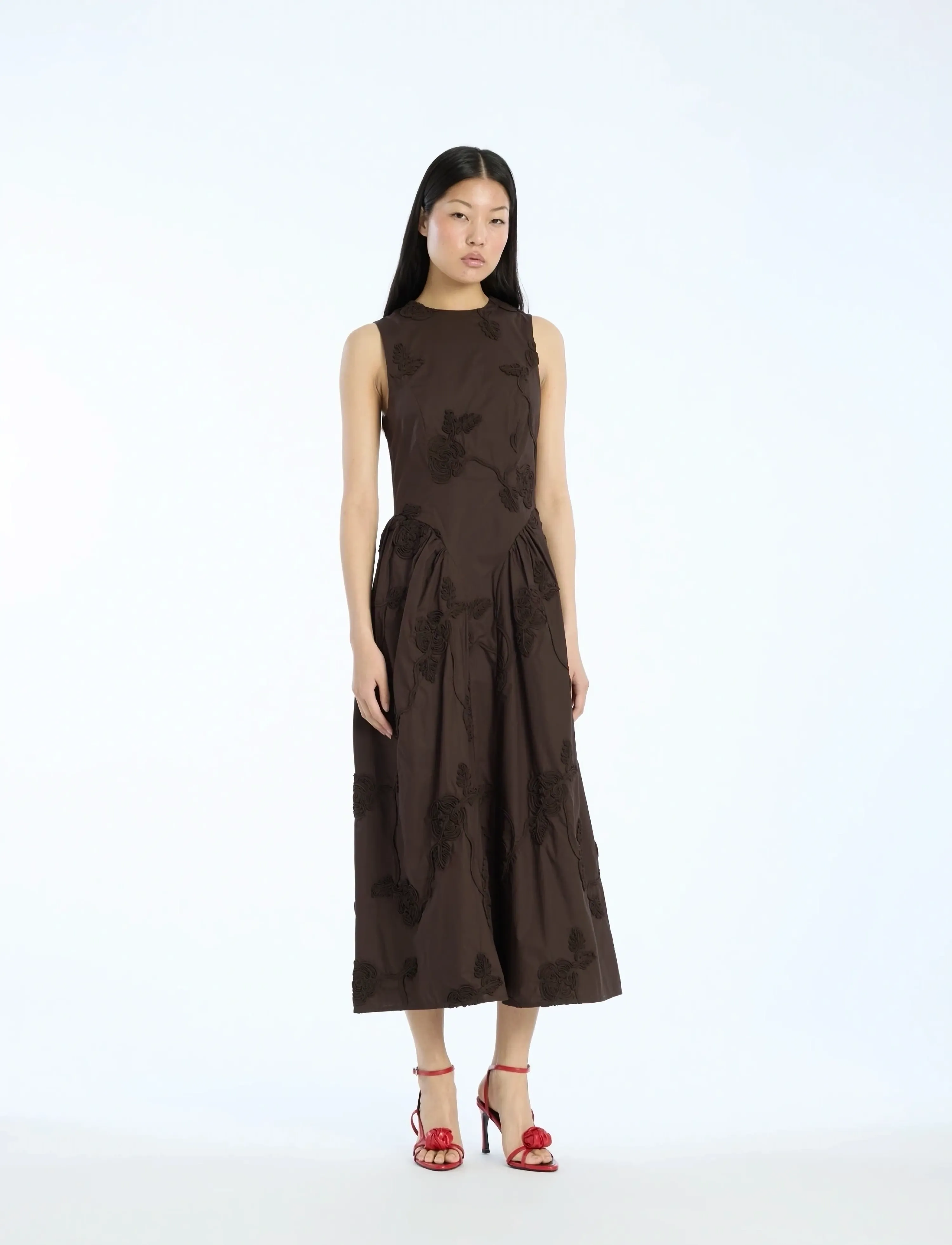 ROTATE Flower Midi Dress, 34, Designer, Braun - Knee-length & Midi, Frauen