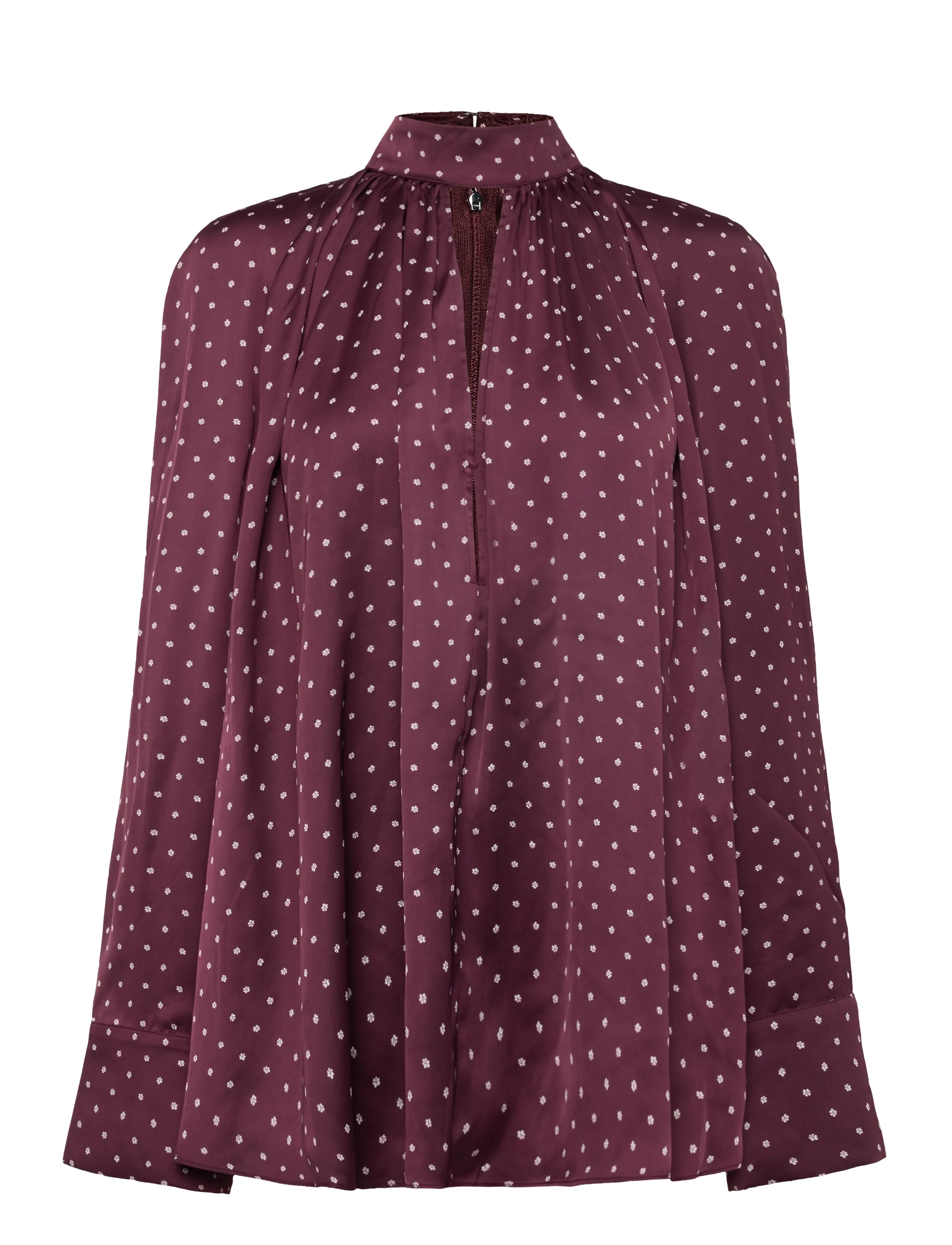 ROTATE DOT SATIN BOW SHIRT - Blouses & Shirts - WINETASTING COMB. / burgundy